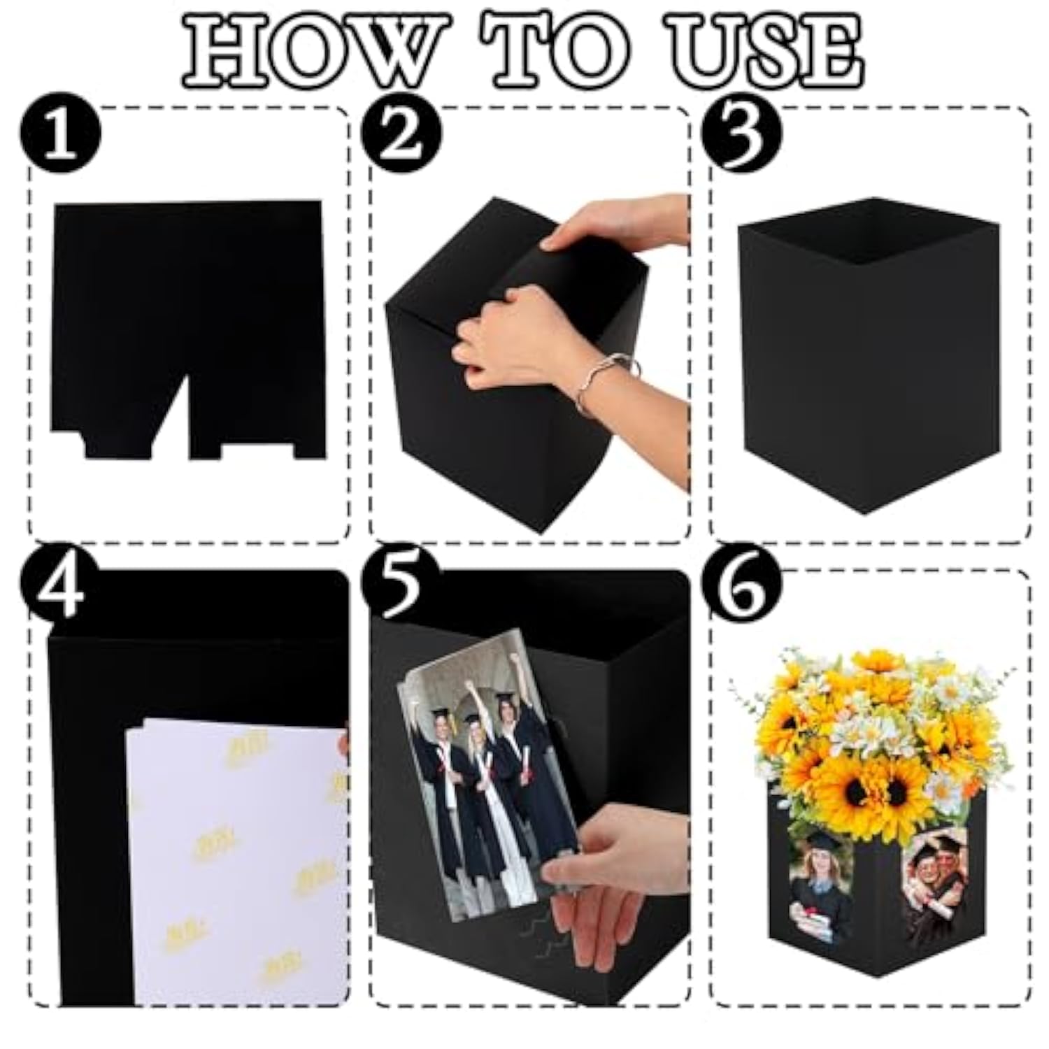 12Pcs Graduation Table Centerpieces Box 6/7 Inch Picture Display Reusable Photo Props Box Frame For Congrats Grad Wedding Decor Flower Arrangements, Black