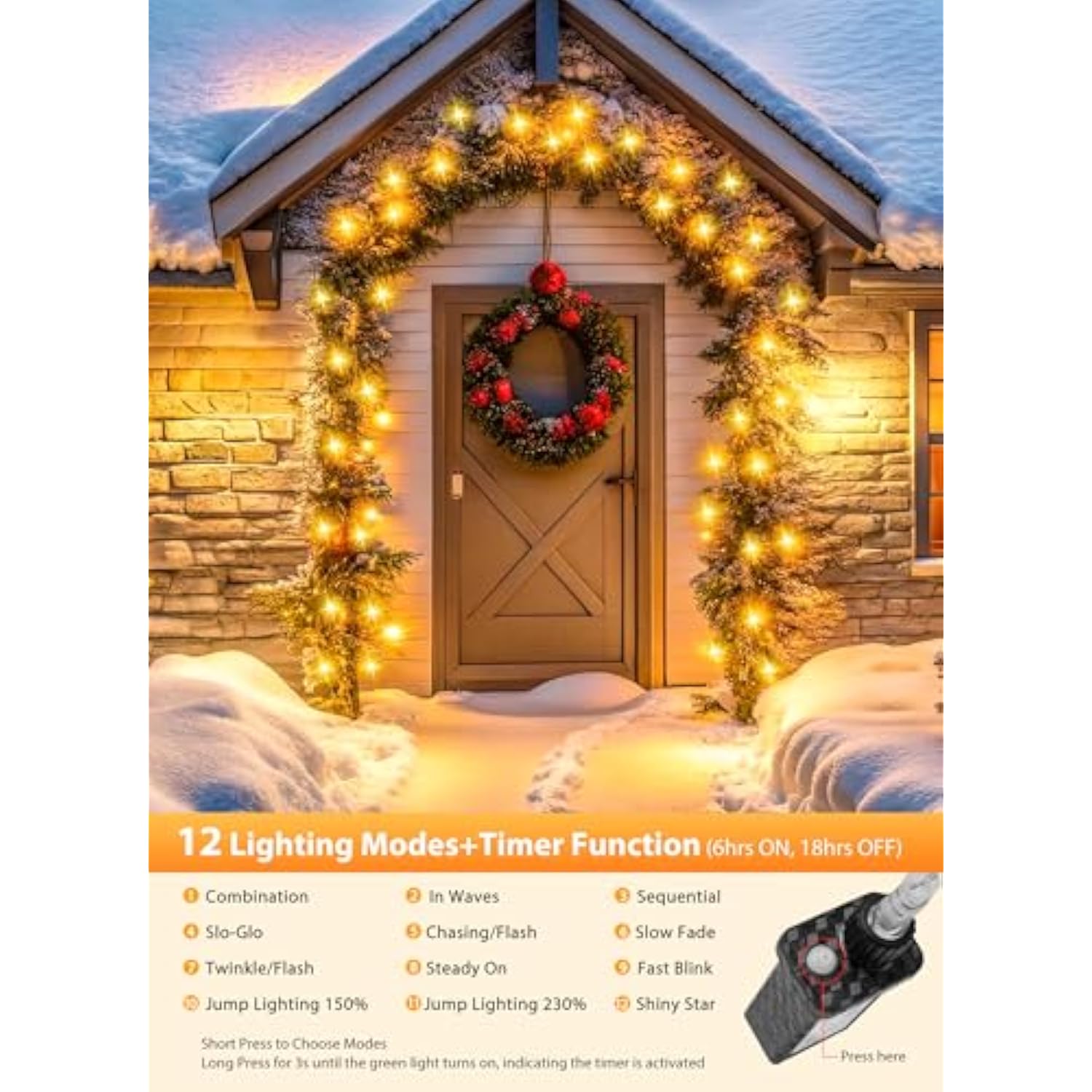 Christmas Tree Lights Outdoor - 200 Led 10 Ft Firecrackers String, 12 Modes Timer Waterproof Connectable Plug-In Twinkle Fairy Lights For Xmas Tree Garland Party