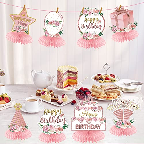 Floral Happy Birthday Decorations Honeycomb Centerpieces for Women Girls