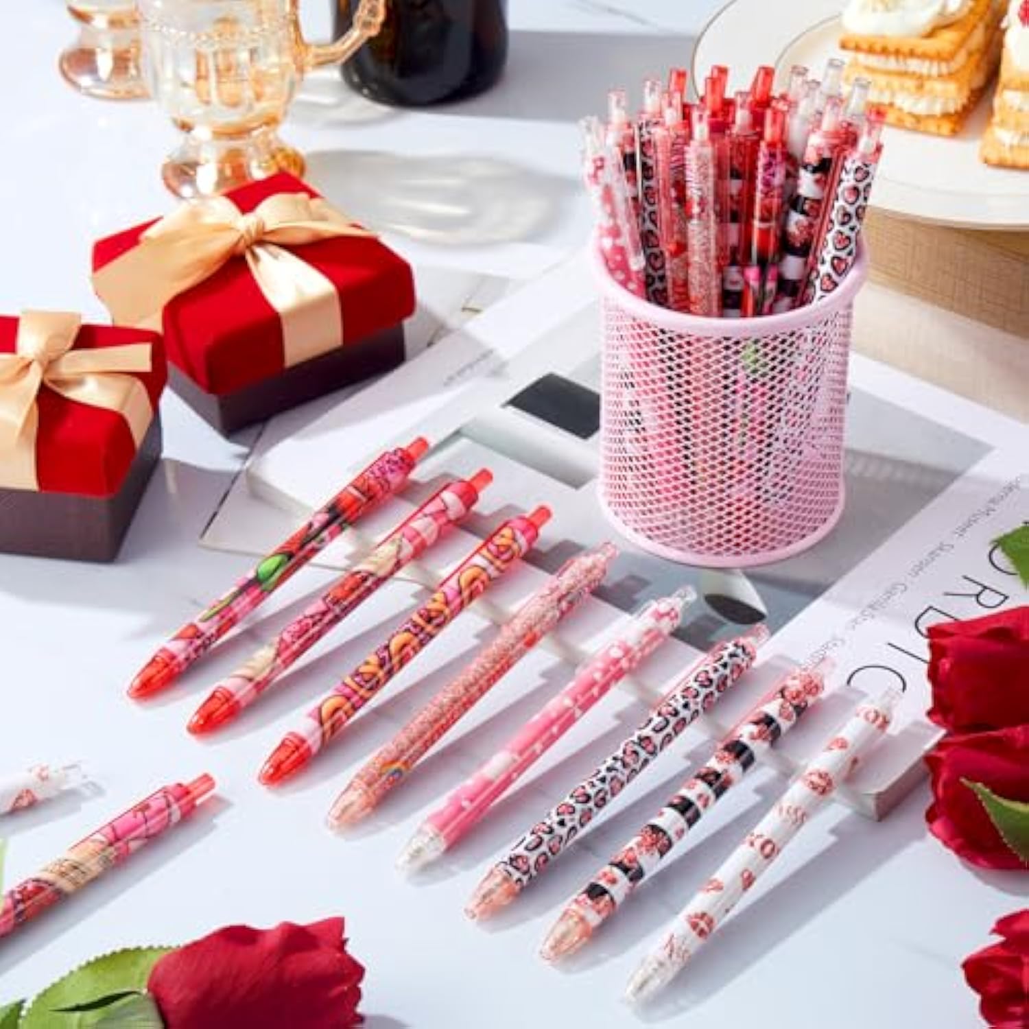 72 Pcs Valentines Day Pens Bulk Valentine'S Day Heart Ballpoint Pens Retractable Black Ink For Study Prizes Exchange Gift Office Supplies Party Favors Game Prizes