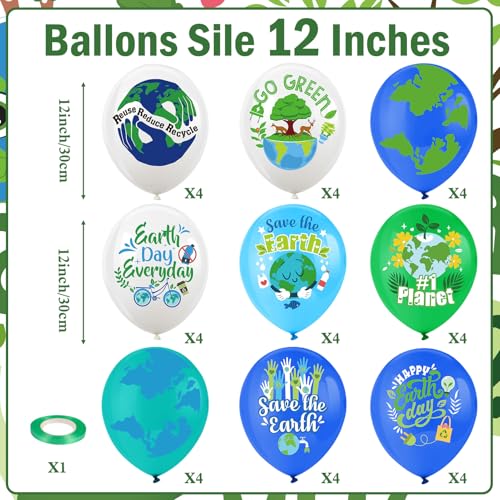 36pcs Happy Earth Day Balloons, Blue Green Earth Party Decorations Latex Balloon Earth Day Party Supplies Balloons for Environmental Protection Activities Decoration, Save Earth Balloon