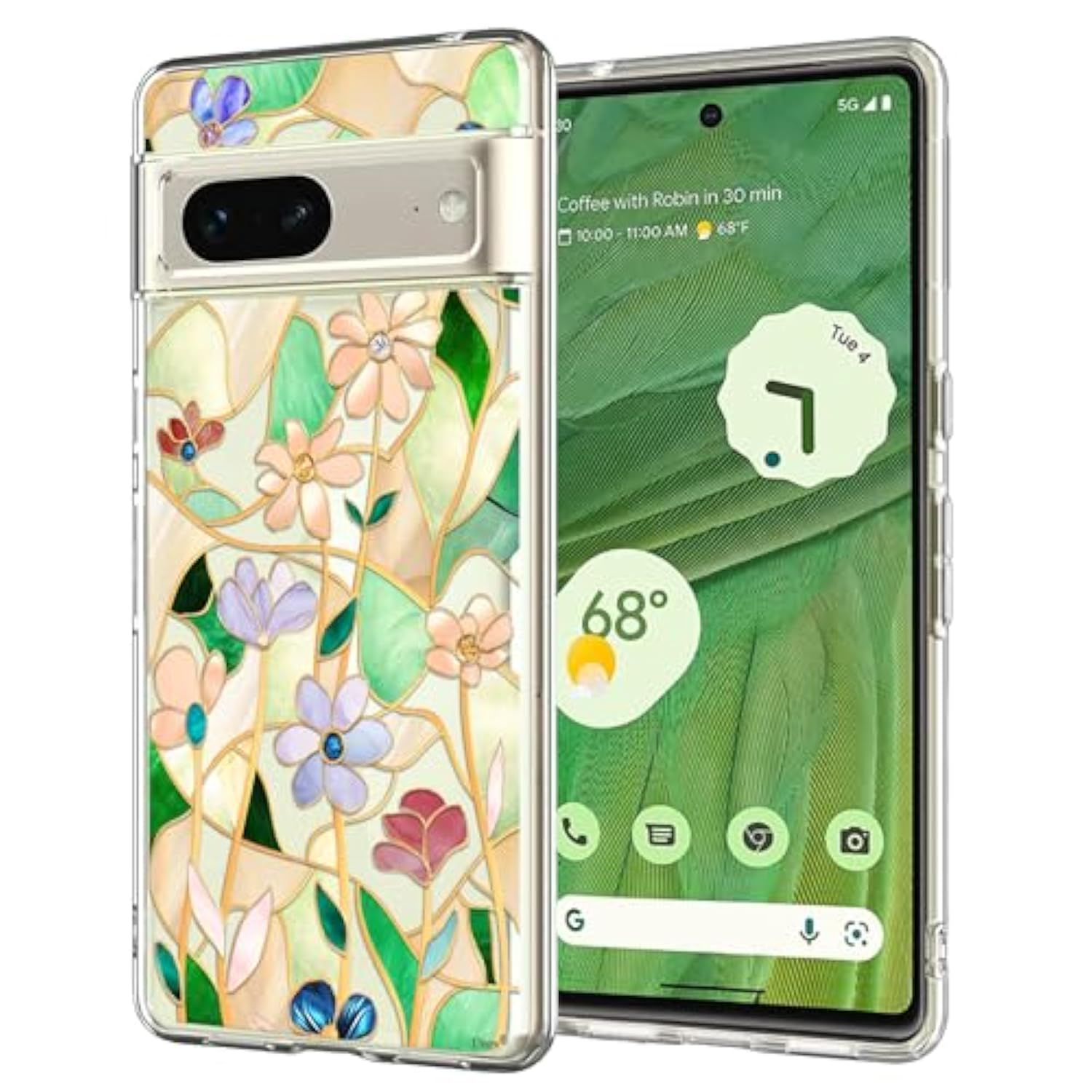 Compatible With Pixel 7 Case Clear With Design Soft Tpu Shock Absorption Slim Embossed Pattern Protective Back Cover For Pixel 7 5G 6.3Inch (Stained Glass Flower)