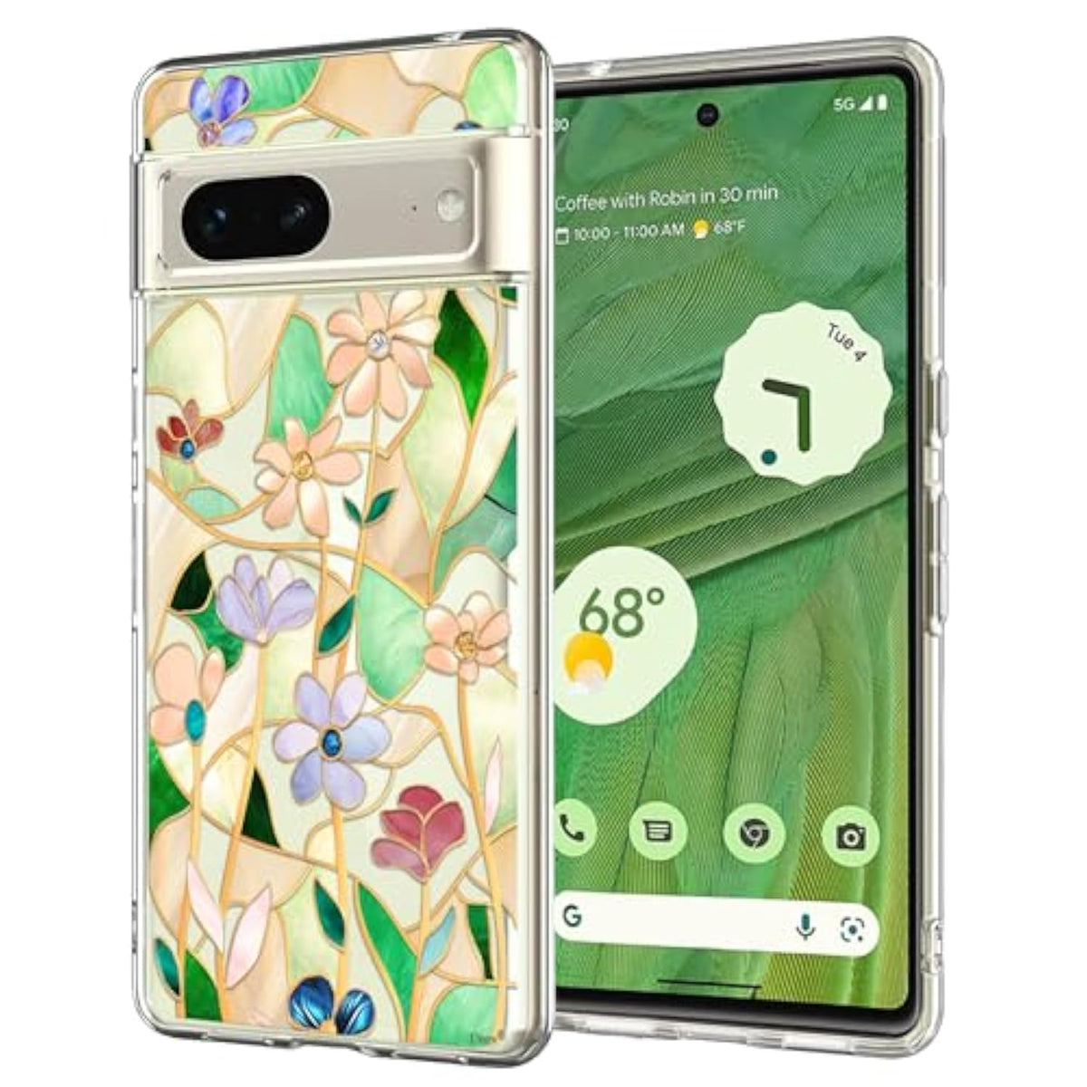 Compatible With Pixel 7 Case Clear With Design Soft Tpu Shock Absorption Slim Embossed Pattern Protective Back Cover For Pixel 7 5G 6.3Inch (Stained Glass Flower)