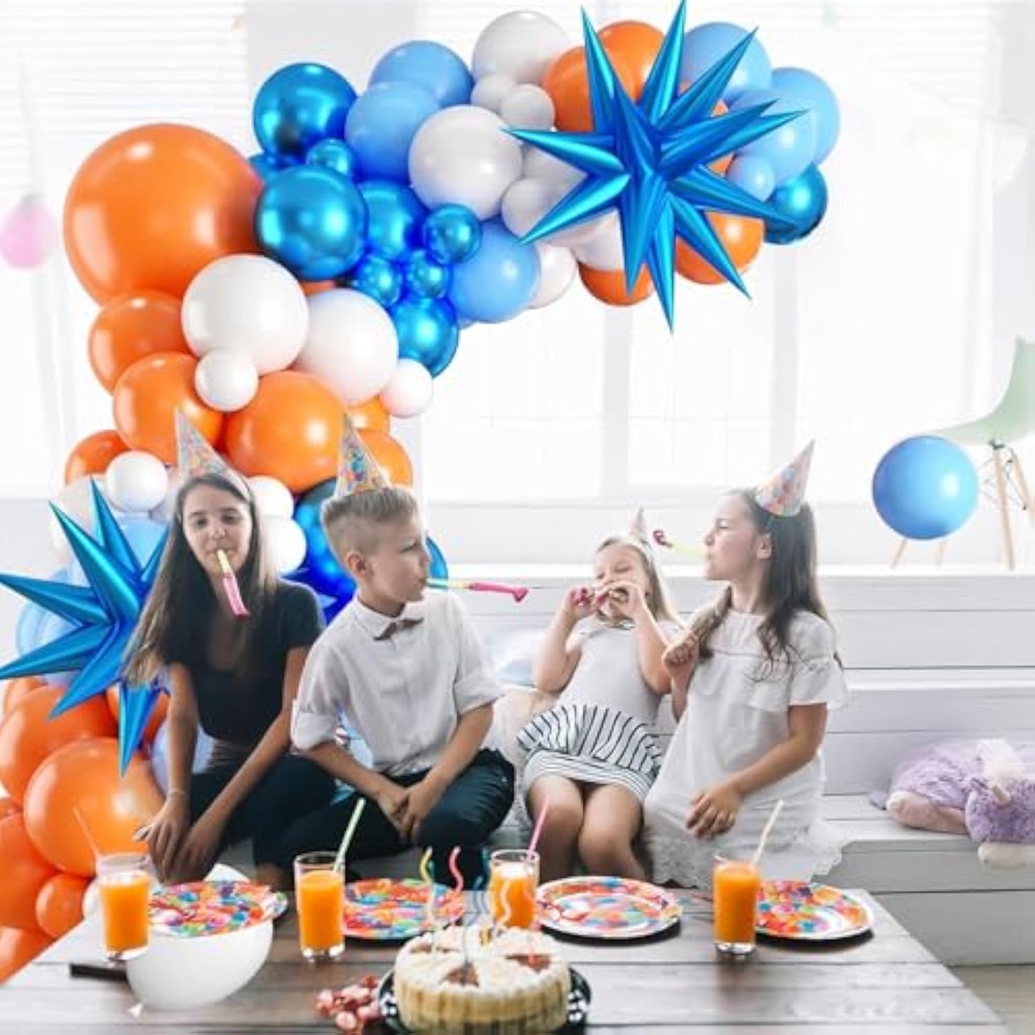 Orange And Blue Balloon Garland Arch Kit,Orange Blue White Balloons With Star Foil Balloons For Birthday Decoration Wedding Baby Shower Engagement Diy Decoration Party Supplies