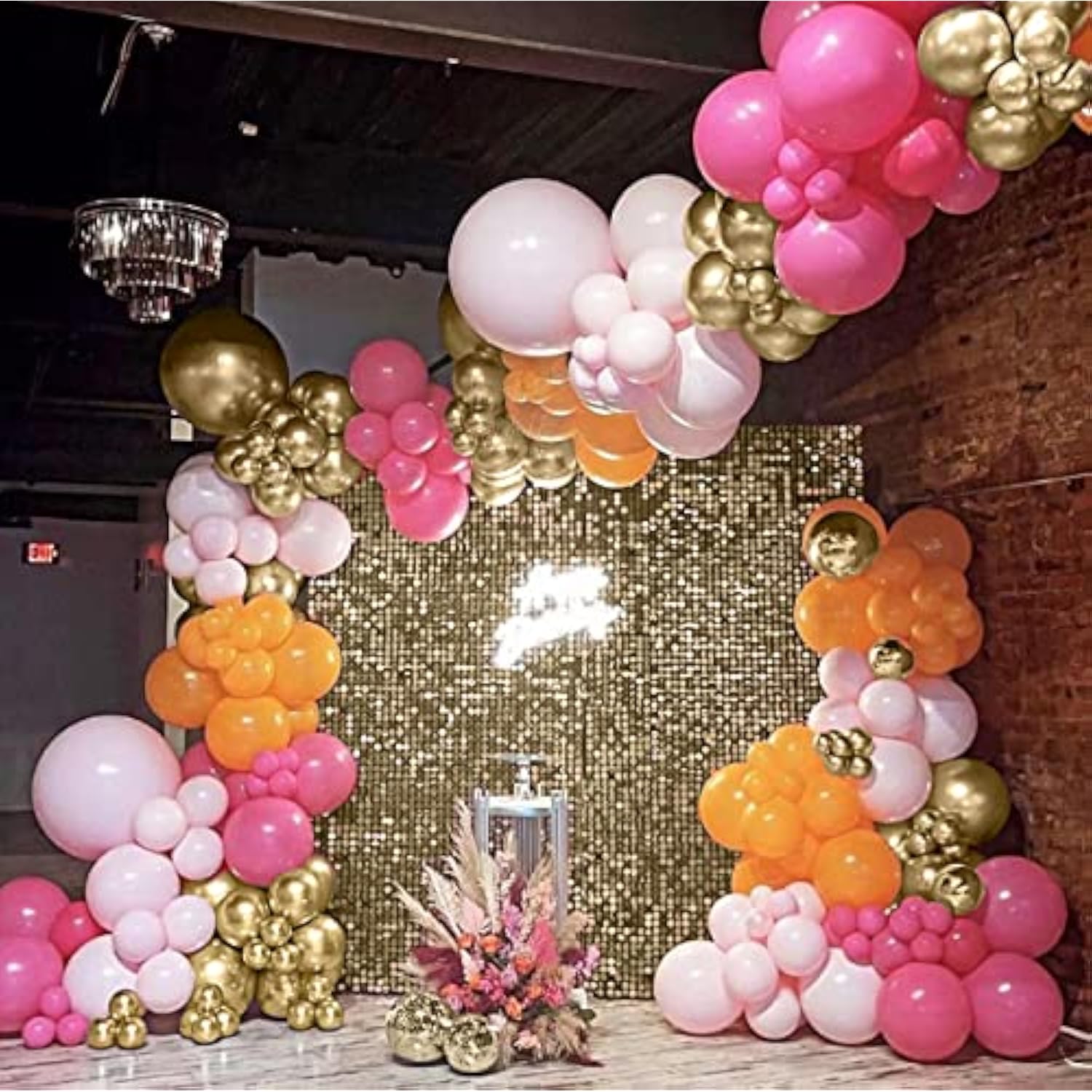 Pink And Orange Balloon Garland Arch Kit, 158Pcs Pink Orange And Chrome Metallic Gold Balloons For Birthday Baby Shower Tropical Party Supplies Summer Party Decorations (Hot Pink)