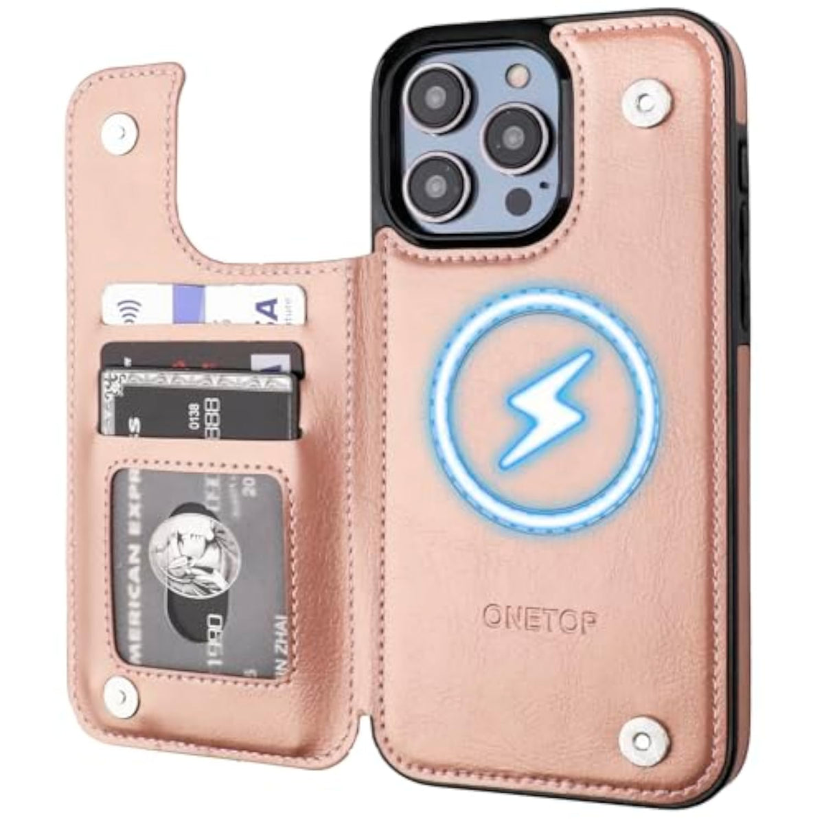 Rose Gold Magsafe Compatible Wallet Case for iPhone 14 Pro Max