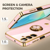 For Samsung Galaxy A16 5G Case With 2 Pack Screen Protector, 360° Rotatable Ring Holder [Luxury Hearts Pattern] Plating Gold Edge Slim Soft Phone Cover Case For Galaxy A16 - Girl Pink