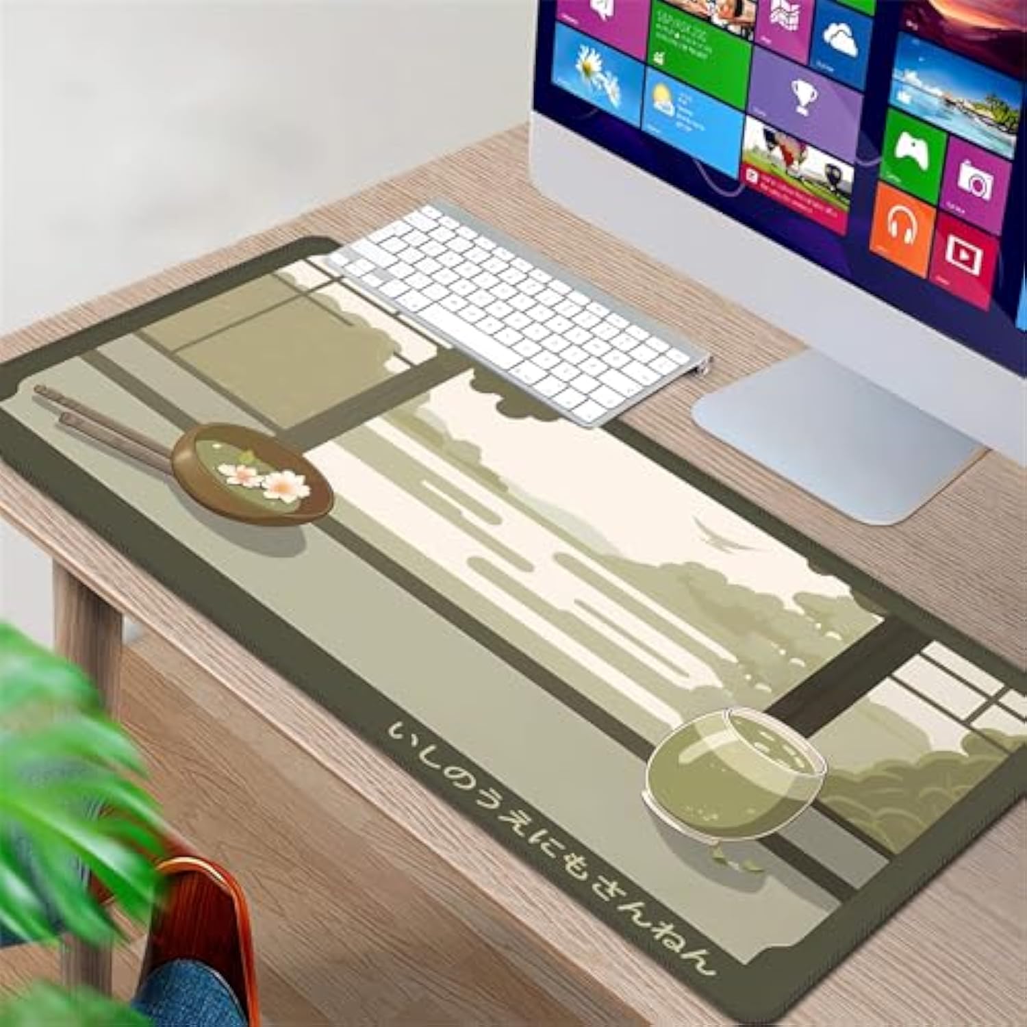 Japanese Matcha Desk Mat, Anime Kawaii Mouse Pad, Green Large Long Mousepad Xxl Xl, Japan Design Keyboard Laptop Computer Mat, Desktop Table Mat, 35.4”X15.7”X0.12