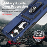 For Samsung Galaxy S25 Ultra Case With Camera Lens Cover Hd Screen Protector, Military-Grade Drop Tested Magnetic Ring Holder Kickstand Protective Phone Case For Samsung Galaxy S25 Ultra (Navy Blue)