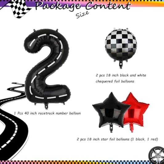 Race Car Birthday Balloons 40 Inch Racetrack Number Balloon 2 Black Boys Two Fast Birthday Race Car Theme Party Decor Supplies 5 Pcs Mylar Balloon