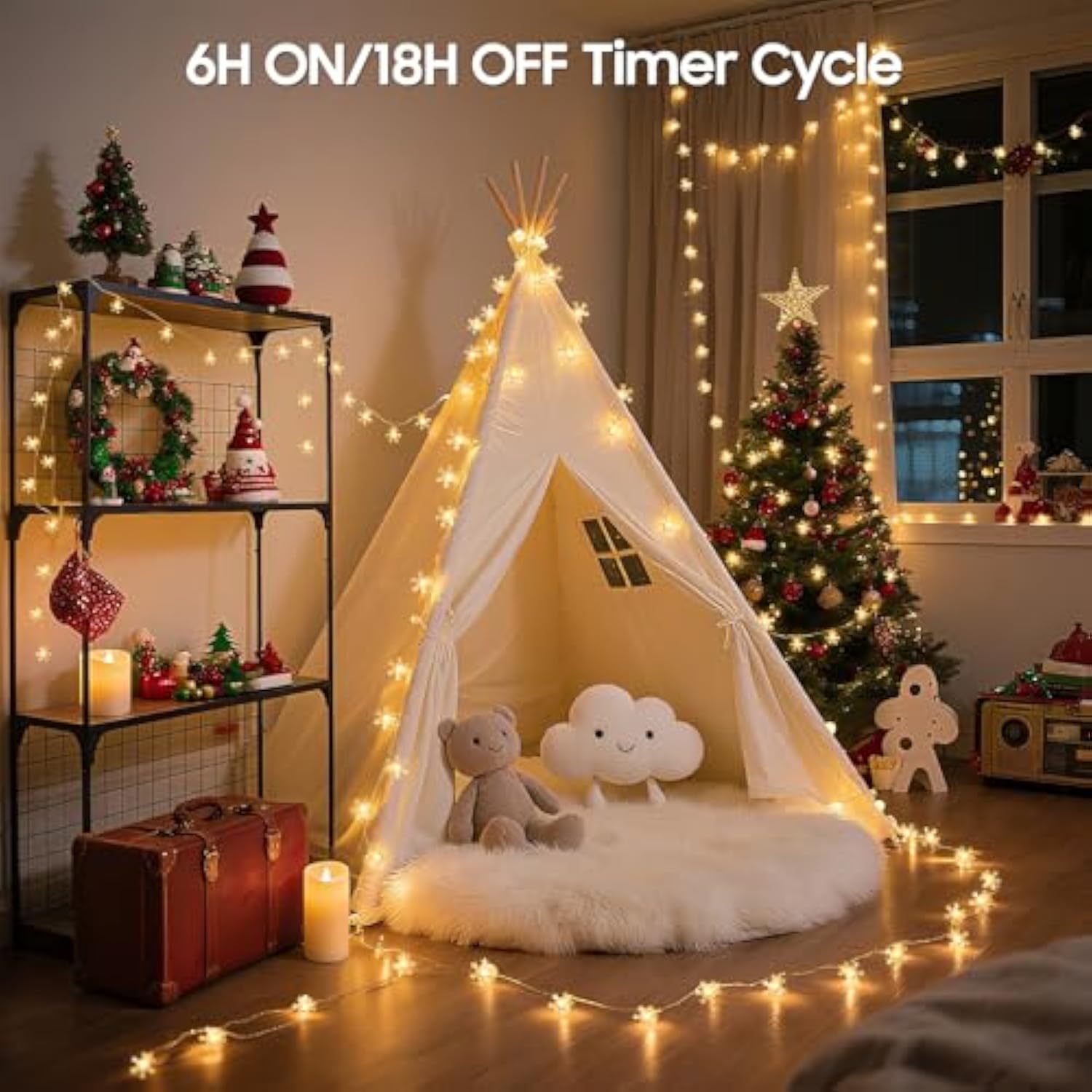 Snowflake Christmas Lights, 33Ft 100 Led Rechargeable Fairy Lights Battery Operated, String Lights With 8 Modes & Timer, Twinkle Lights Indoor For Bedroom Party Home Xmas Tree Decoration Warm White