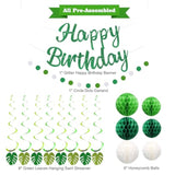 Birthday Decorations, No Diy, Pre-Strung Happy Birthday Banner With Honeycomb Balls, Hanging Swirls, Circle Dots Garland, Happy Birthday Party Decorations For Women Men Boys Girls (Green)