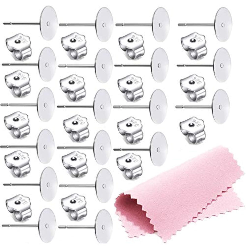 25Pair 925 Sterling Silver Earrings Posts Flat Pad Ear Stud Hypoallergenic Blank Earring Pins With 925 Sterling Silver Earring Backs For Jewelry Making Findings(6Mm)