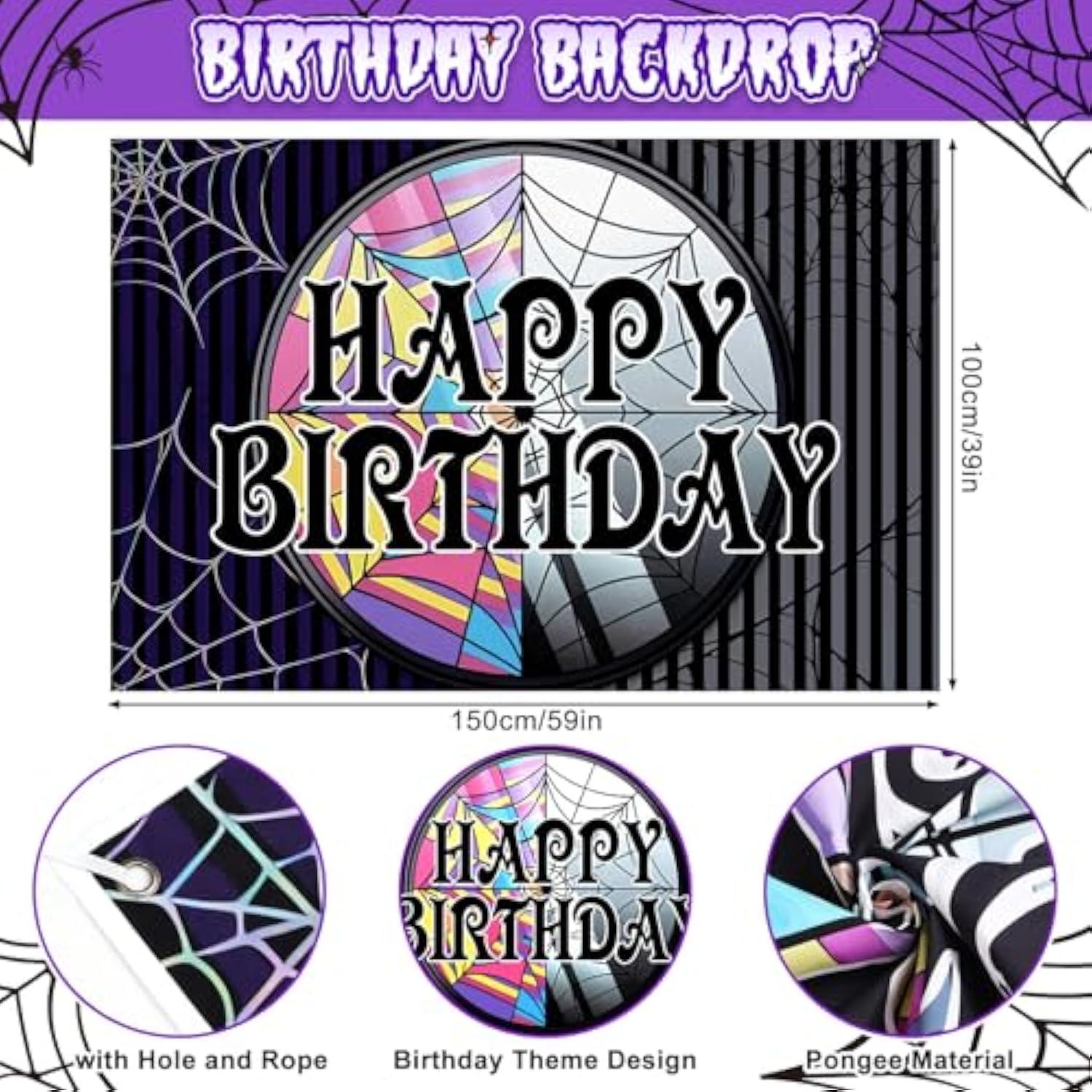 Purple And Black Birthday Party Decorations Supplies For Girls Kids With Balloon Garland Arch Kit Birthday Backdrop Spider Web Tablecloth Star Balloon Halloween Black Purple Party Decorations
