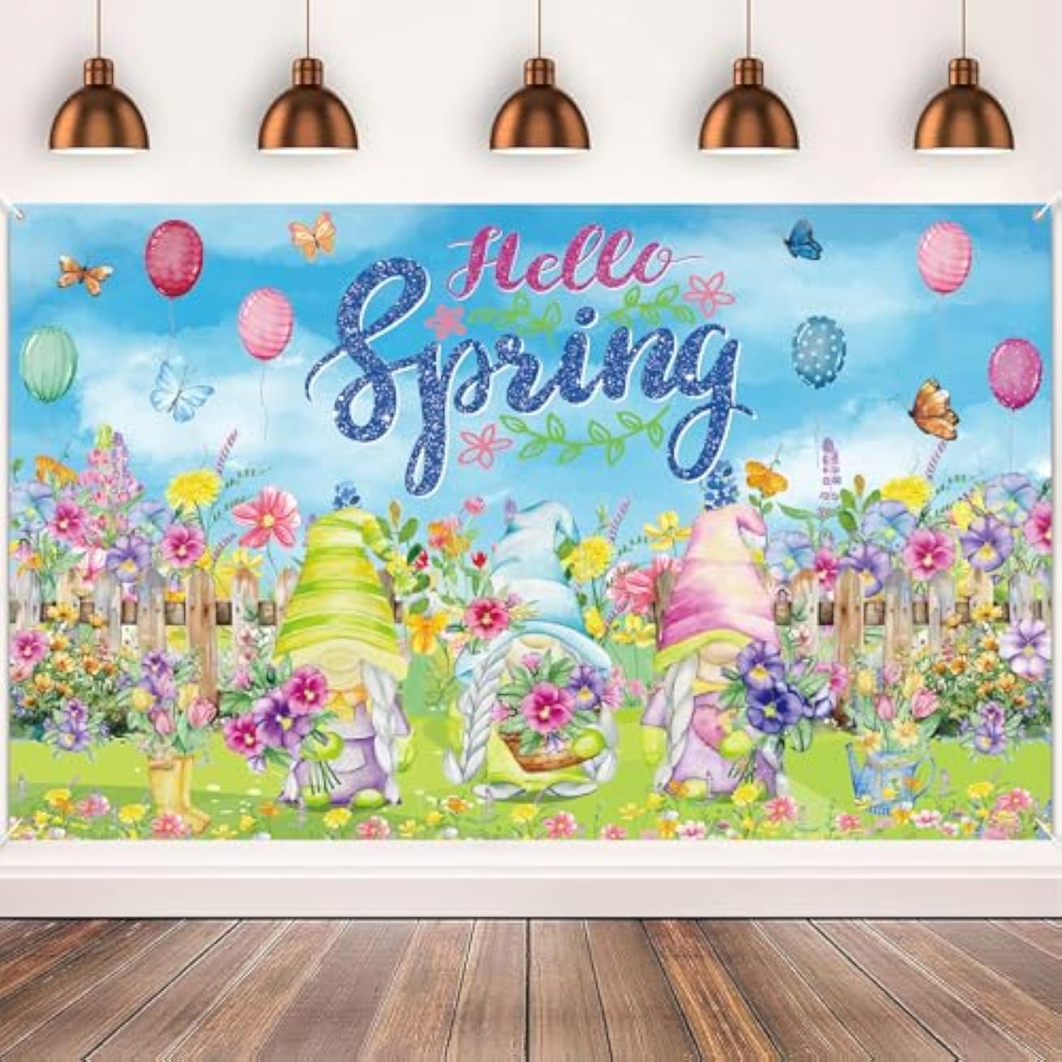 Hello Spring Backdrop Banner, 72.8" X 43.3" Spring Photography Backdrop Flowers Background Banner For Holiday Party Decorations