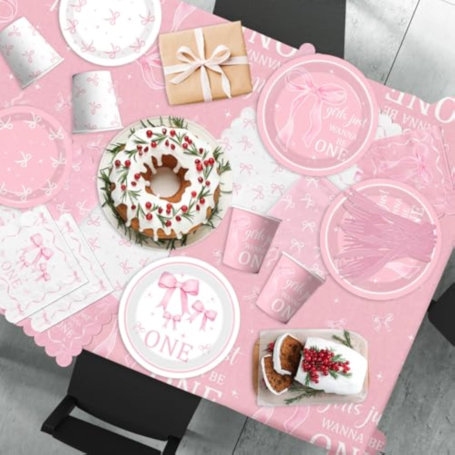 190Pcs Pink Bow 1St Birthday Decorations, Baby Girl First Birthday Party Supplies Includes Girls Just Wanna Be One Plates Napkins Cups Tablecloth Banner Balloons For Girls Bow Party Decor