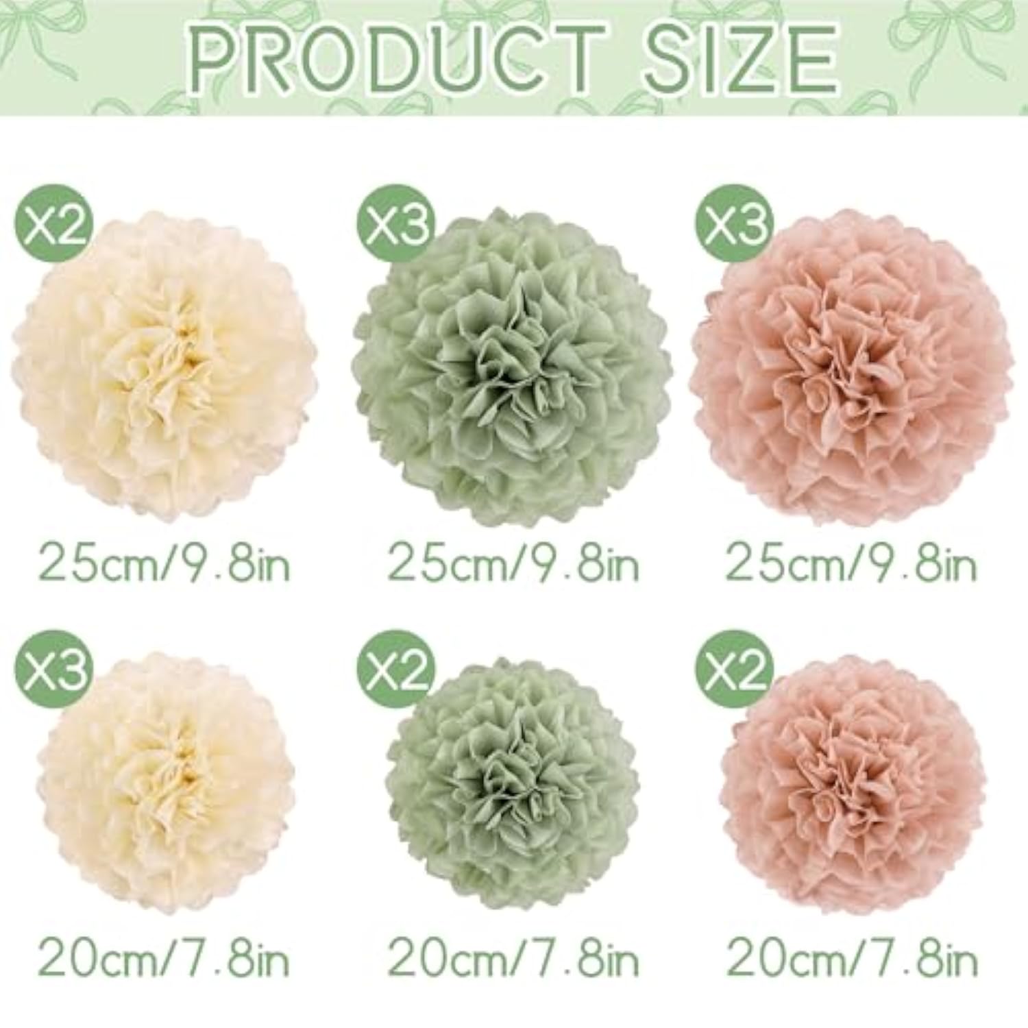 Sage Green Tissue Pom Poms Paper Flowers Decorations Natural Green Boho Hanging Décor For Safari Jungle Party Bridal Shower Baby Shower Home Decor Nursery Birthday Backdrop 15Pcs