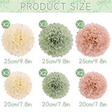 Sage Green Tissue Pom Poms Paper Flowers Decorations Natural Green Boho Hanging Décor For Safari Jungle Party Bridal Shower Baby Shower Home Decor Nursery Birthday Backdrop 15Pcs