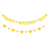 Happy Mothers Day Banner NO DIY Gold Glitter Banner with Heart for Mothers Day Hanging Decorations Mom Birthday Party Supplies Favor Photo Props Home Decorations
