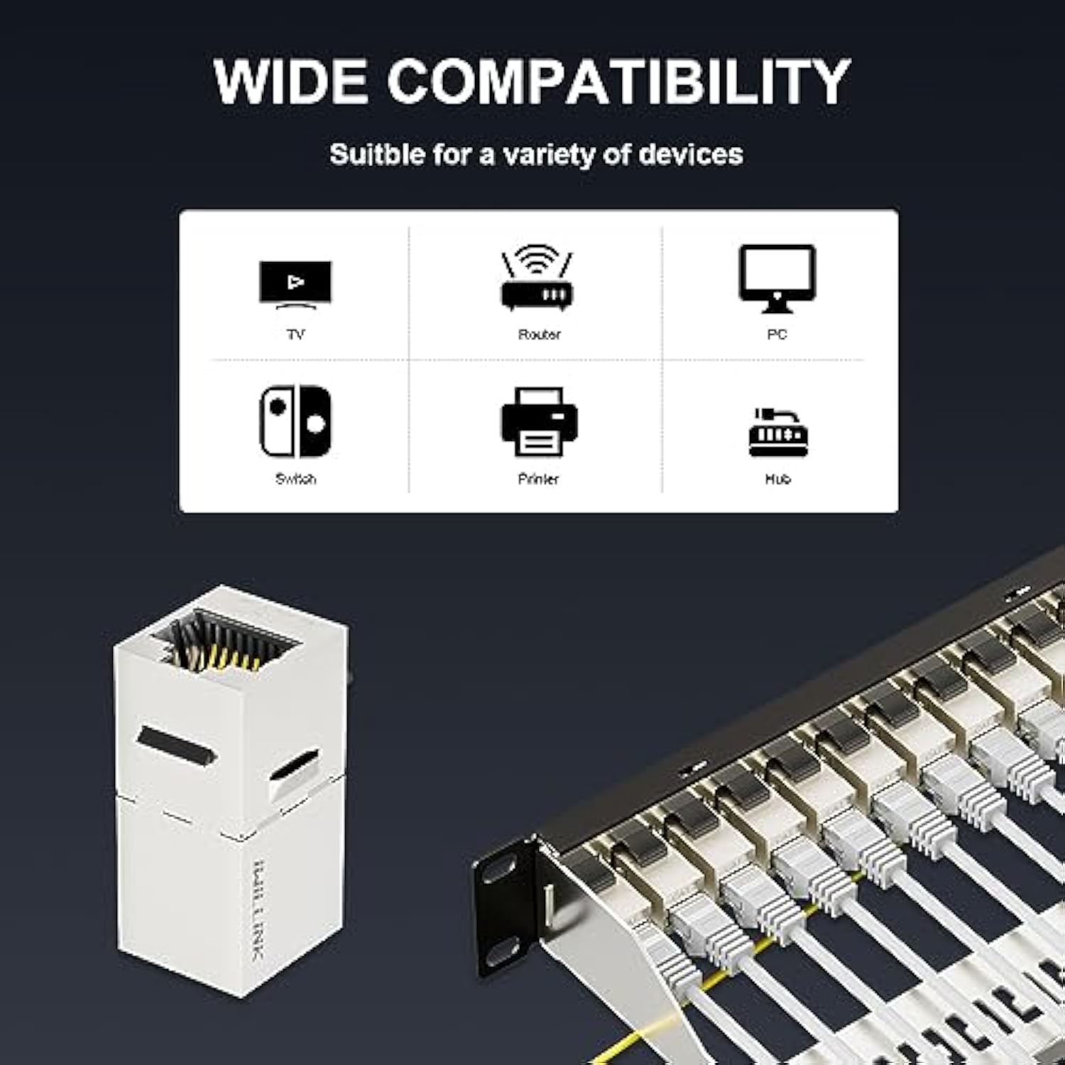 12 Port Rj45 Through Coupler Cat7 Patch Panel Stp Shielded With Back Bar, Wall