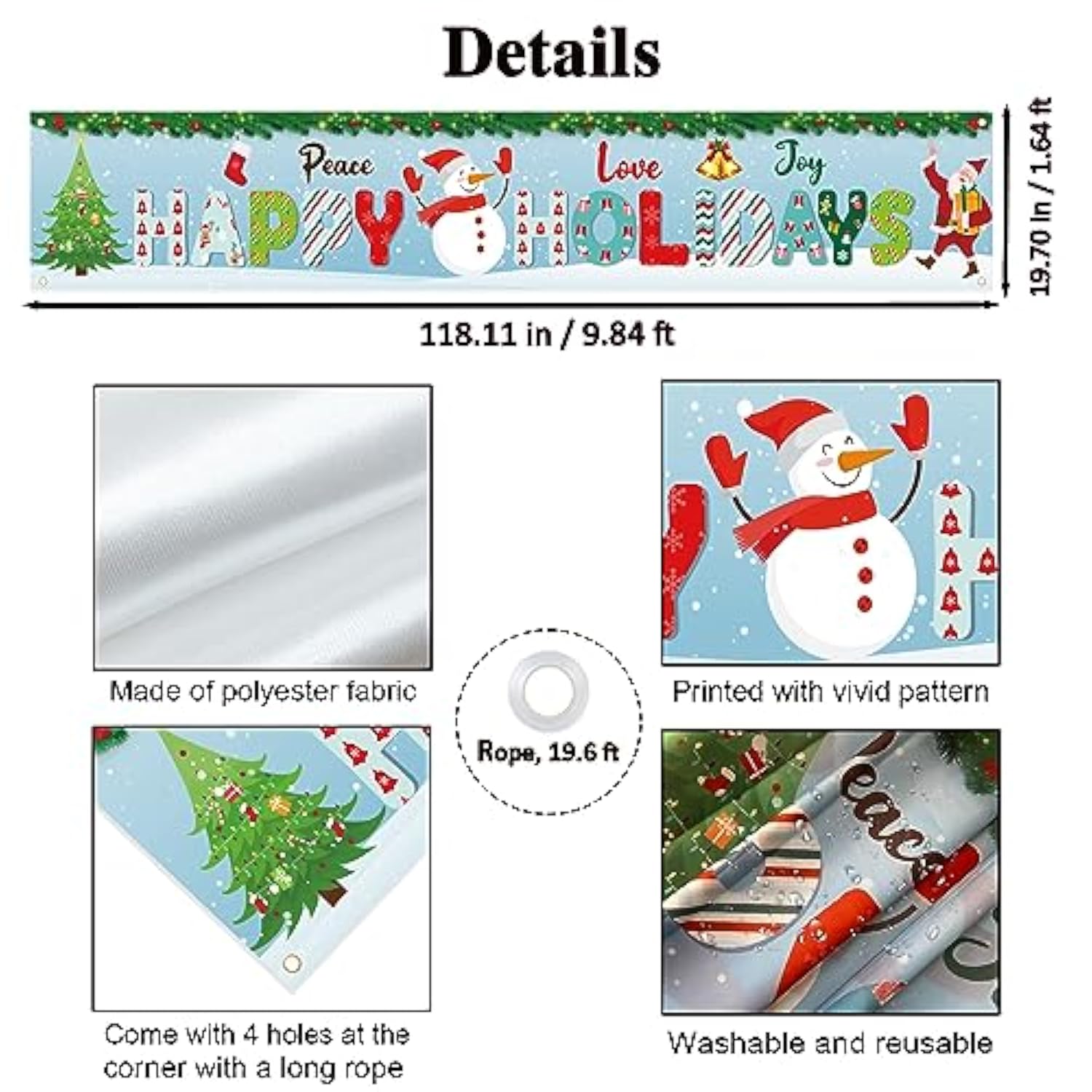 Pace Love Joy Happy Holidays Banner, Blue Merry Christmas Yard Banner, Xmas Holidays Christmas Decorations 2026 Outdoor Indoor