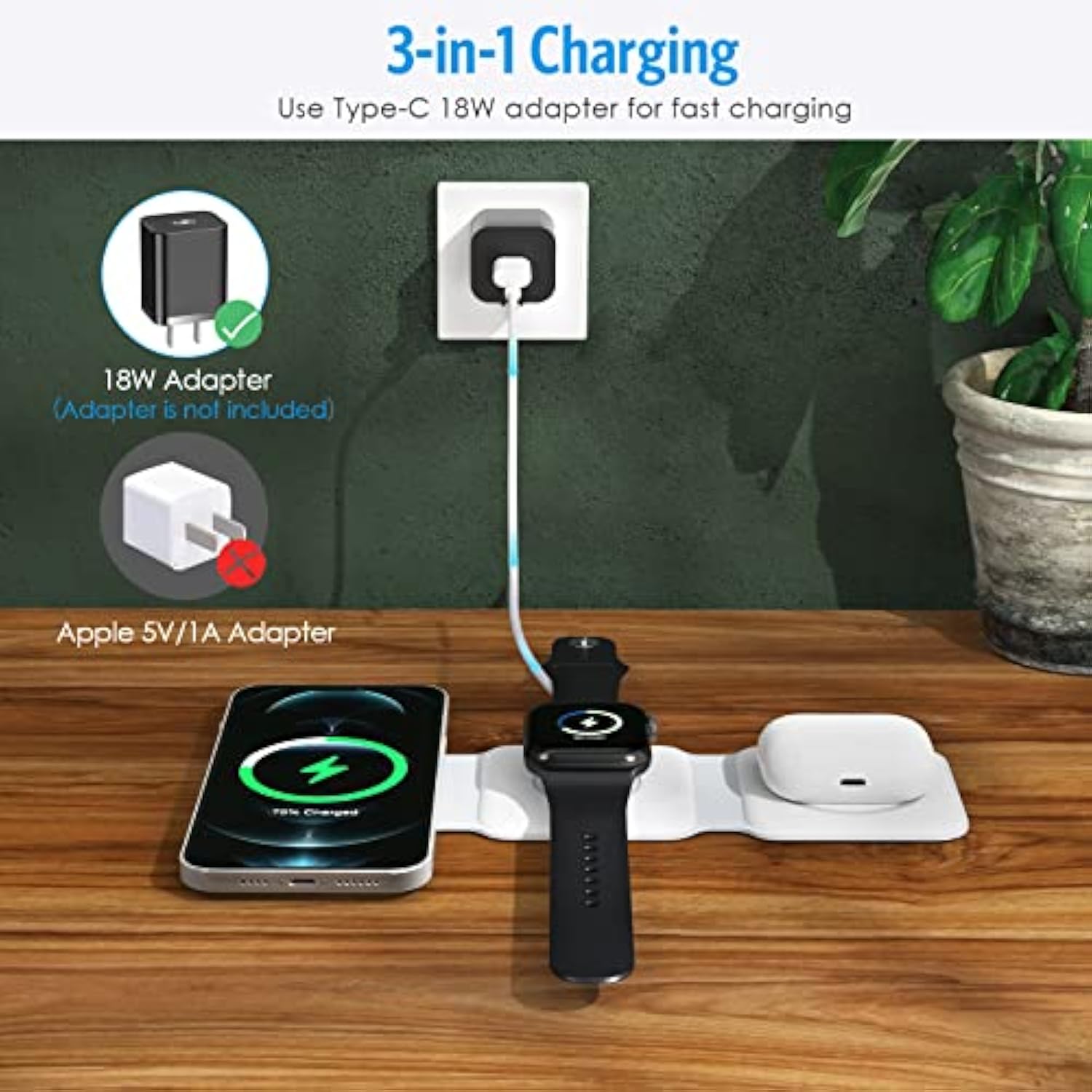 ????????????????? ??????????????? 3 In 1 Foldable Wireless Charger, Magnetic Fast Wireless Charging Pad, Compatible With Iphone 15/14/13/12, Apple Watch, Airpods Pro