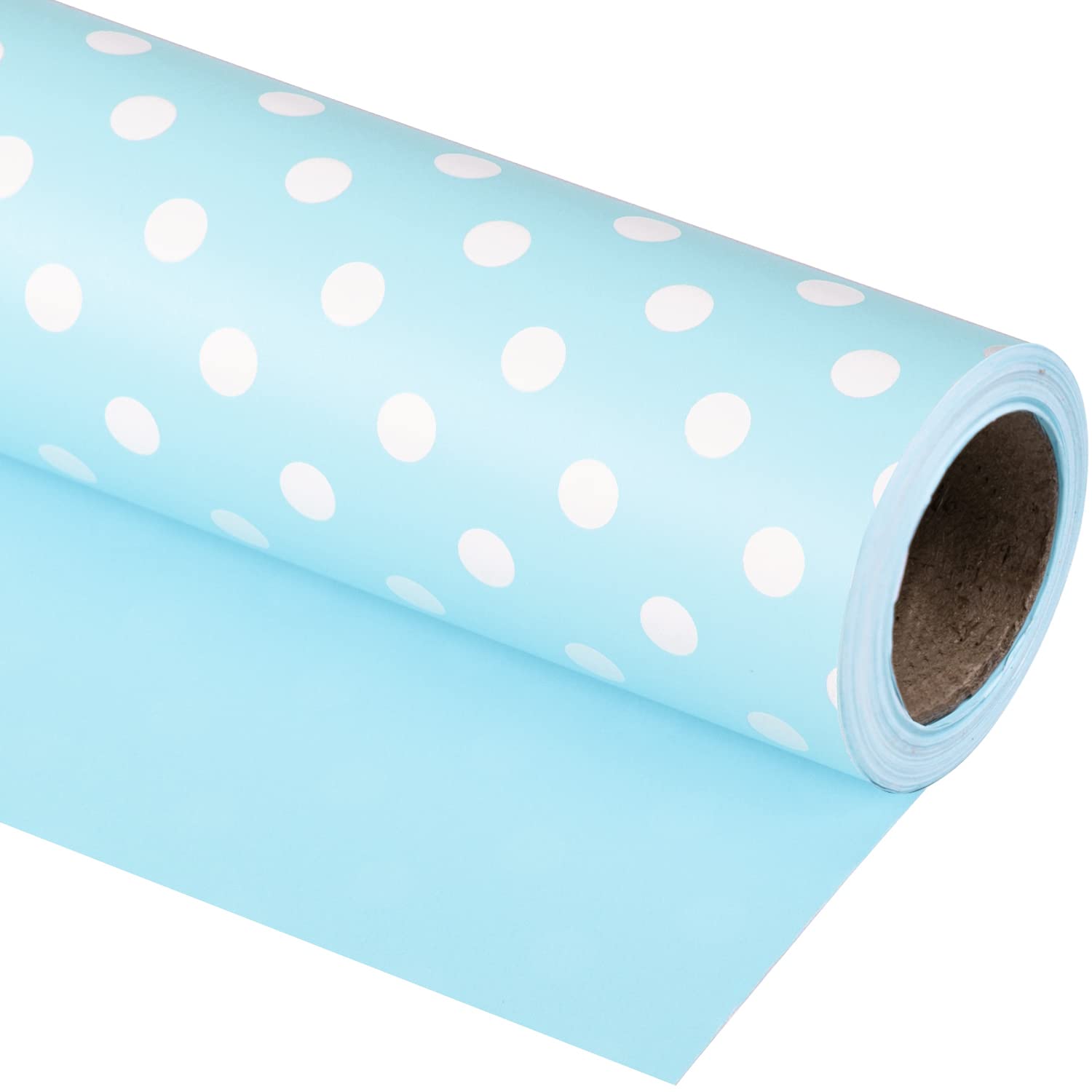 30 Inch Reversible Baby Blue Wrapping Paper - 30 Inch X 100 Feet Jumbo Roll Baby Blue Polka Dots Design, Perfect For Birthday, Baby Boy, Baby Shower, Wedding, Bridal Shower