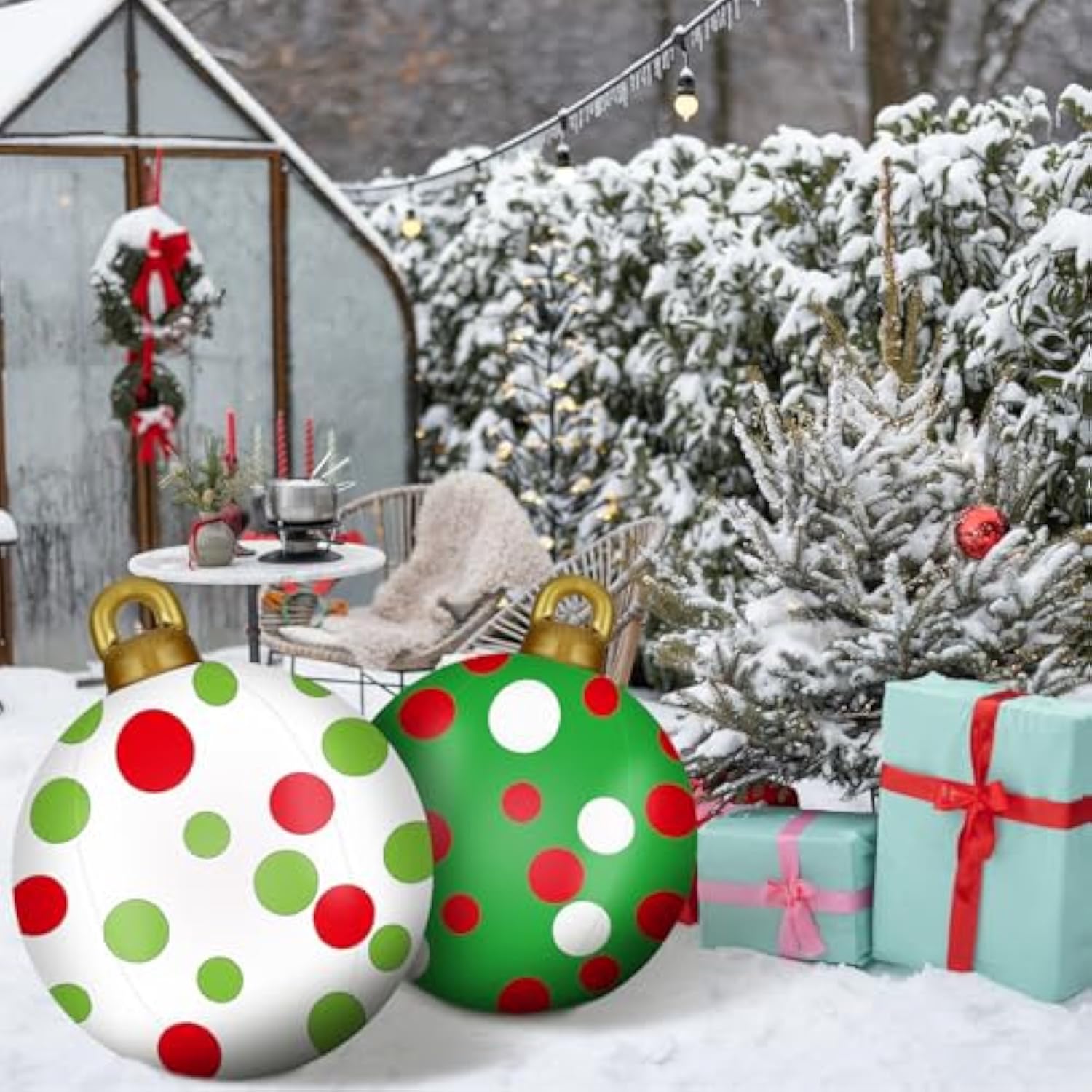 2 Pcs 32 Inch Giant Inflatable Christmas Ornaments Balls Large Pvc Holiday Inflatables Decorated Ball Outdoor Red And Gr