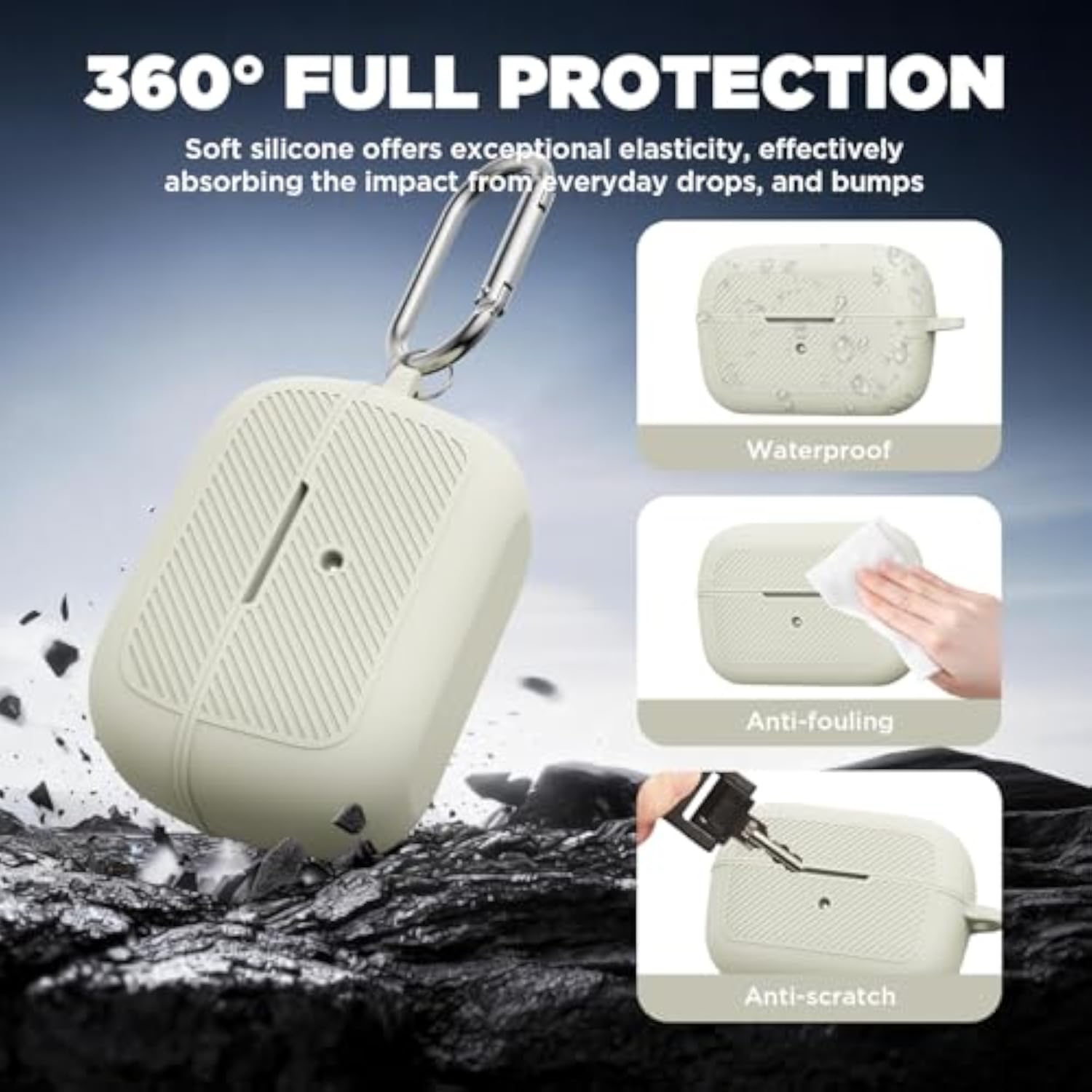 Anker Soundcore C50i Earbuds Case Cover, Soft Silicone Case for Anker Soundcore C50i Headphone, Anti-Drop/Scratch/Splash, Lightweight Integrated Cover with Carabiner & Cleaning Kit