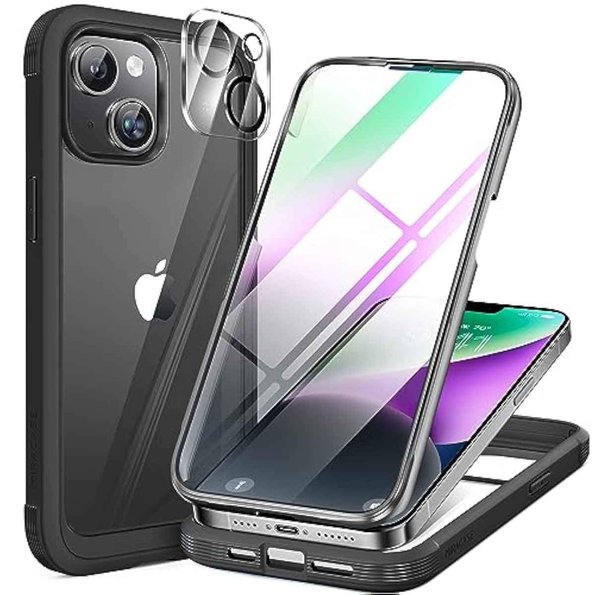 iPhone 14 Glass Series Clear Bumper Case w 9H Screen & Lens Lemon