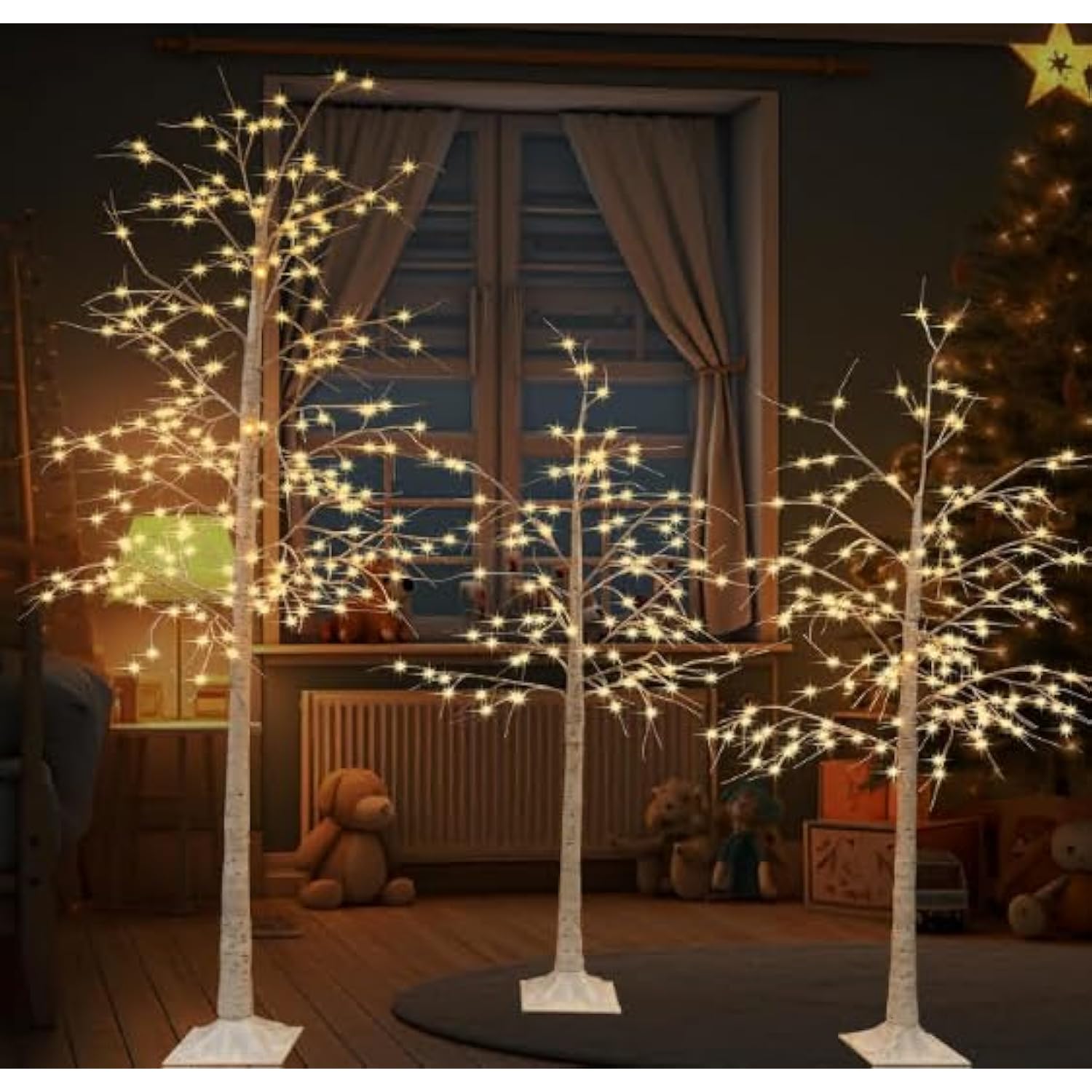 Garsing Lighted Birch Tree Set Of 5Ft, 6Ft And 8Ft, Lights Artificial Christmas Tree For Home, Festival, Party And Holiday Decoration, Indoor And Outdoor Use (3 Pack, Warm White)