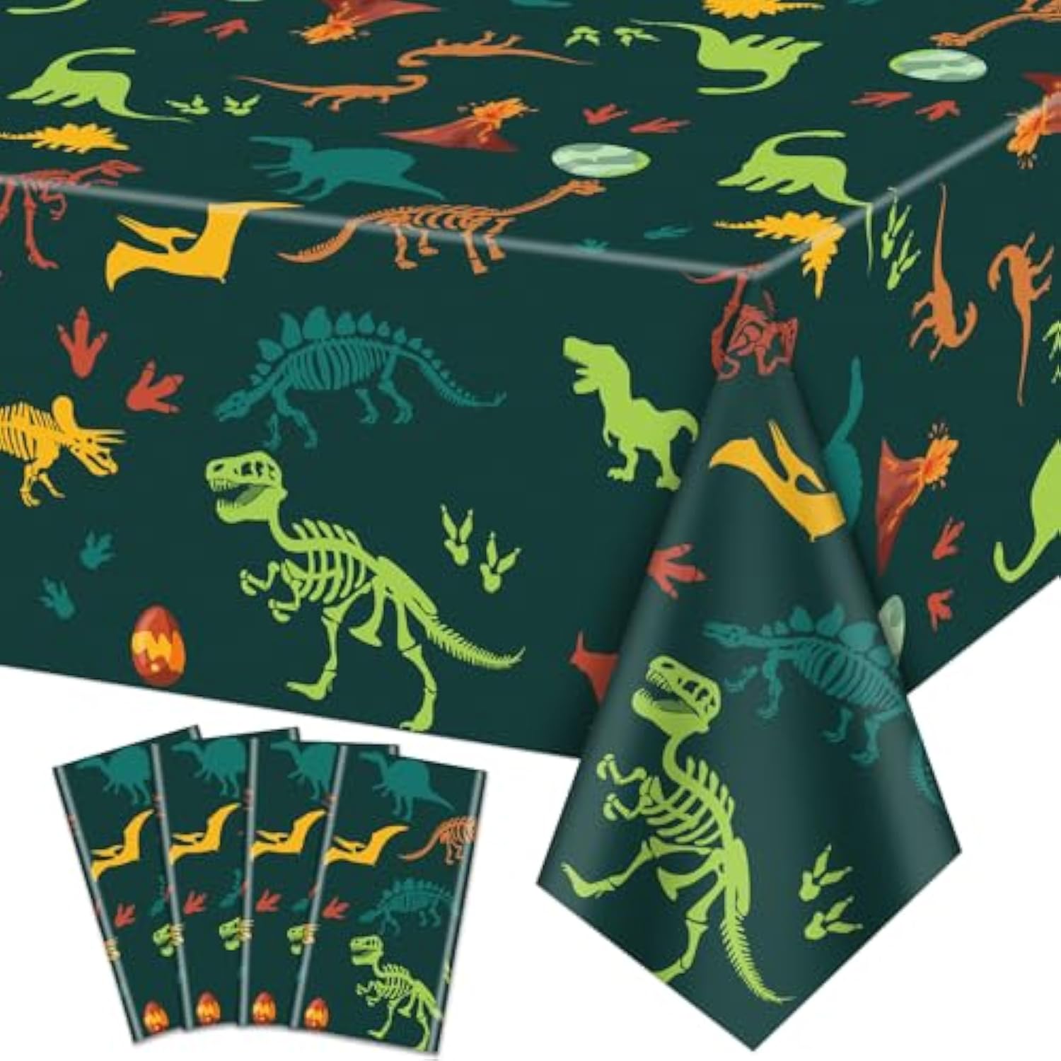 4 Dinosaur Tablecloths - 51 X 86.6 Dinosaur Fossil Table Cover, Rectangular Table Decorations For Kids Boy Baby Shower Birthday Party Supplies
