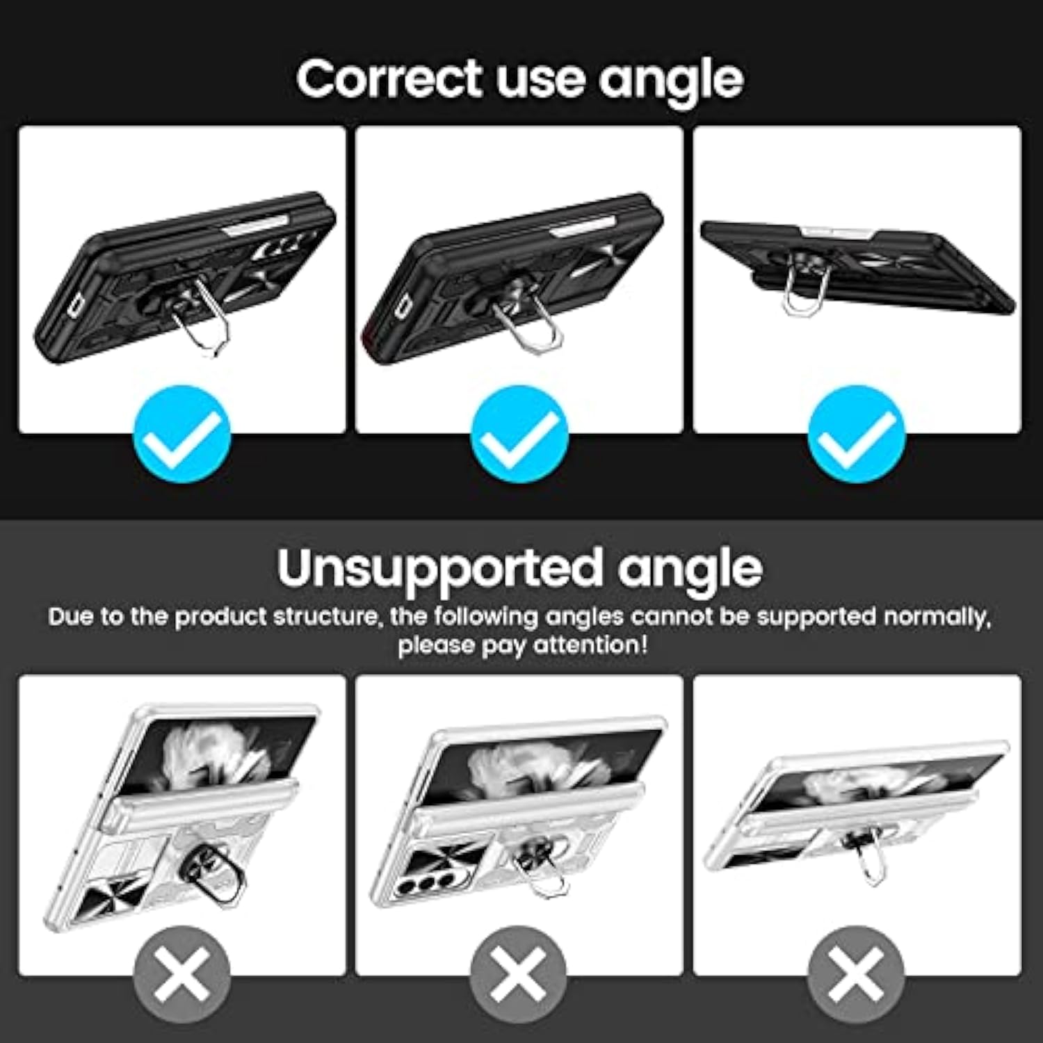 For Galaxy Z Fold 3 Case With Camera Cover, Hinge Protection Case With Front Screen Protector & 360°Ring Magnetic Kickstand Protective Armor Cover For Samsung Galaxy Z Fold 3 Midnight Black