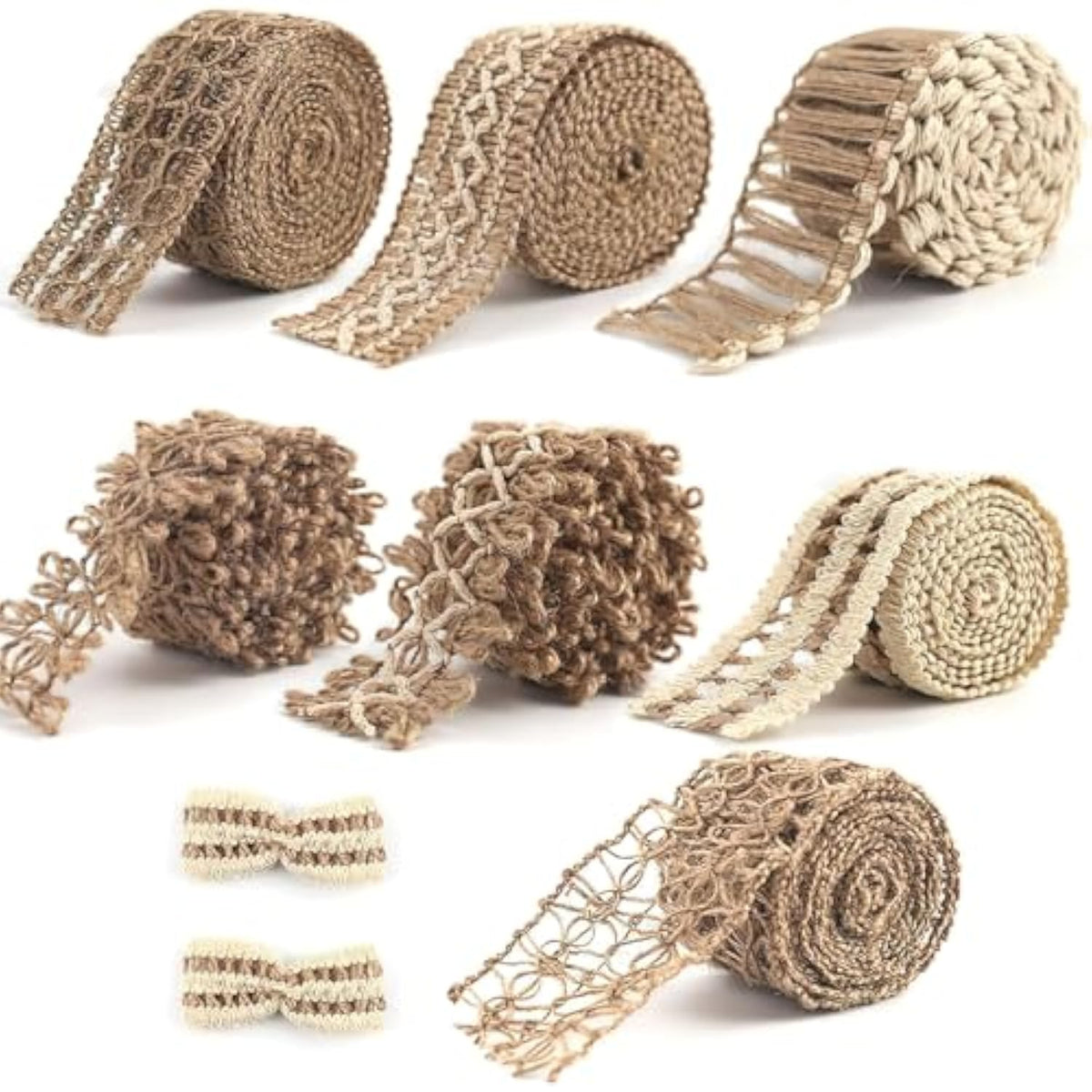 7 Pack Jute Ribbons, Rustic Ribbons Lace Craft Ribbon Net Burlap Fabri