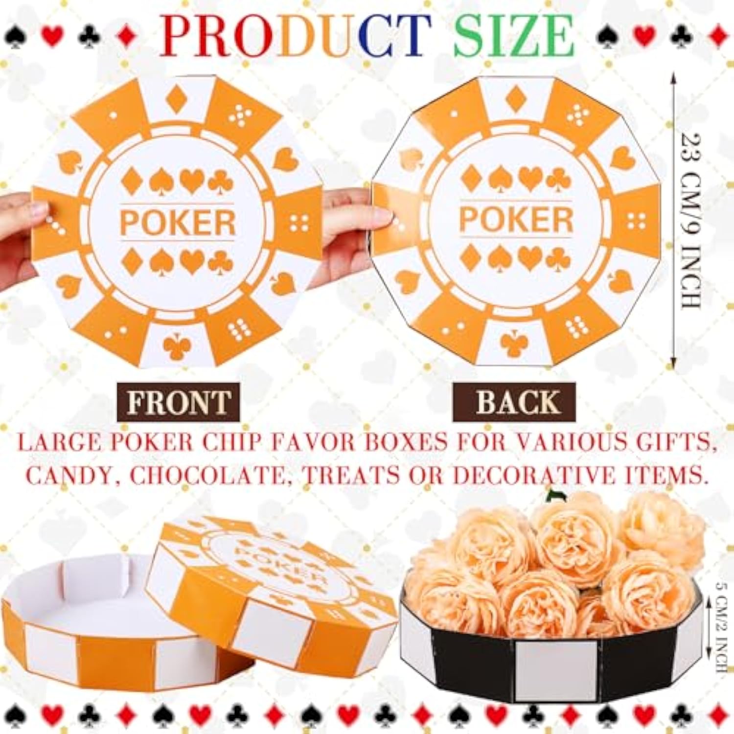 12 Pcs Large Poker Chip Favor Boxes 9 Inch Casino Themed Party Decorations Giant Chip Table Centerpiece For Game Night New Year Prom Casino Birthday Party Supplies