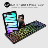 Kb600 Wireless Keyboard With 7-Color Rgb Backlit, 2.4Ghz Full-Size Computer Keyboard With Phone Tablet Holder, Number Pad, 22 Multimedia Hotkeys, Rechargeable For Mac, Windows