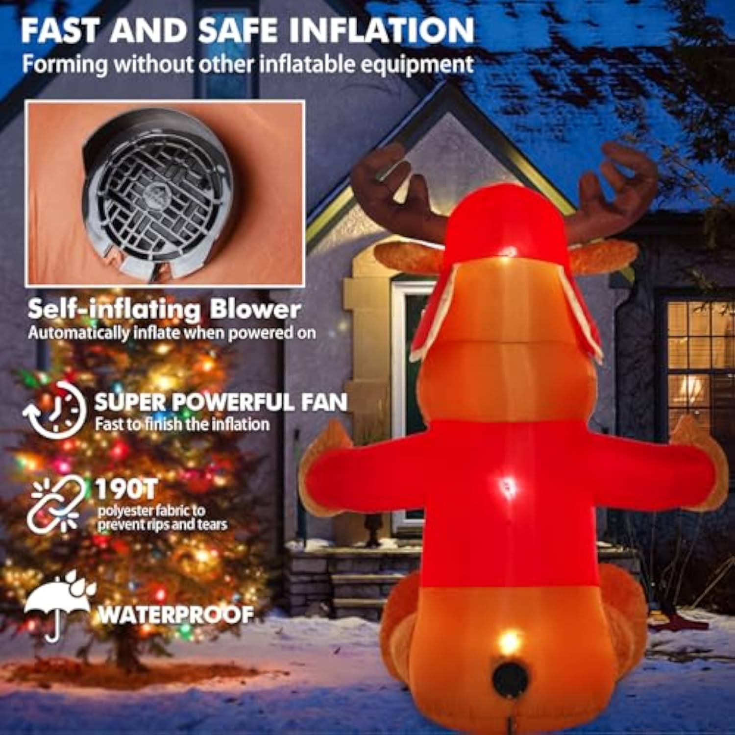 6 Ft Christmas Inflatable Outdoor Decorations, Inflatables Plush Reindeer Yard Decor With Christmas Hat & Sweater, Built