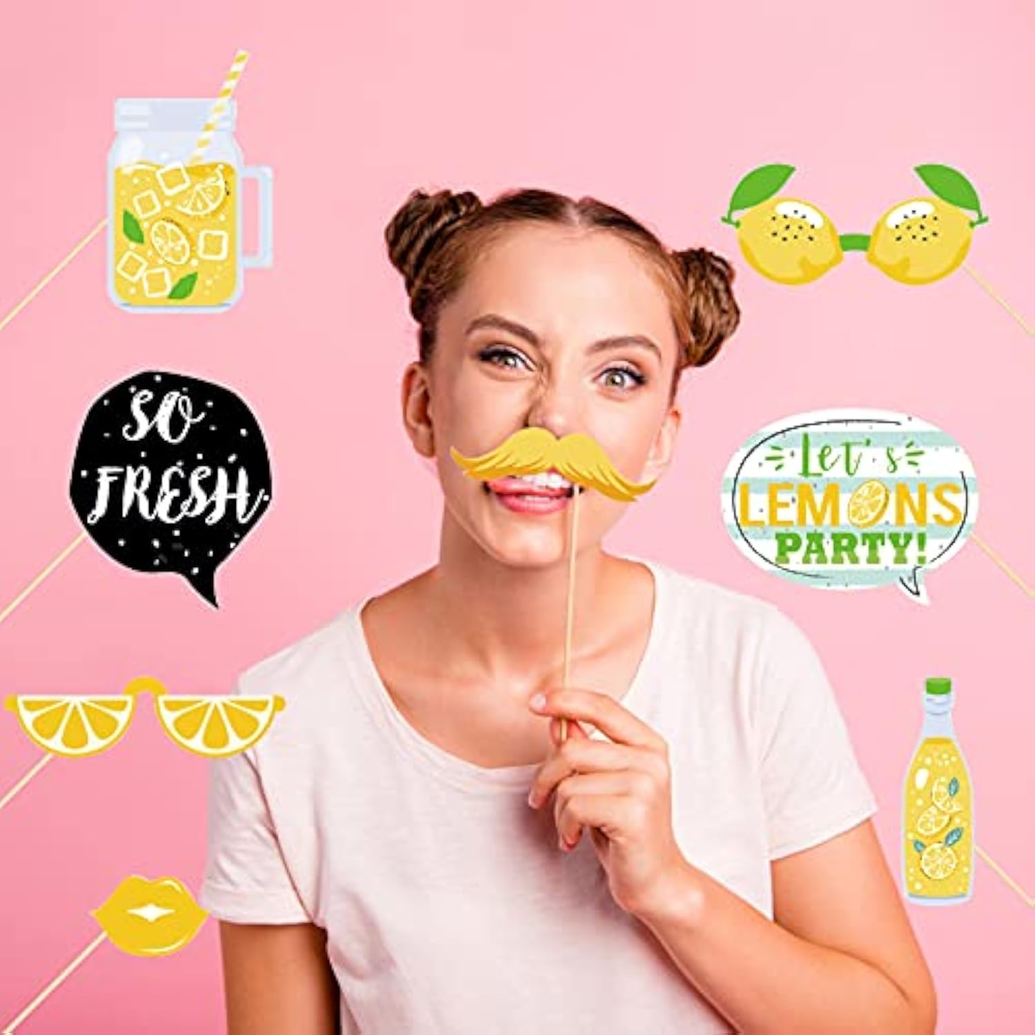25 Pcs Lemon Theme Photo Booth Props, Lemon Theme Birthday Baby Shower Party Decorations, Summer Citrus Lemonade Party Supplies