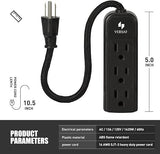 Mini 3 Outlet Power Strip 1FT Braided Cord Wall Mount Black