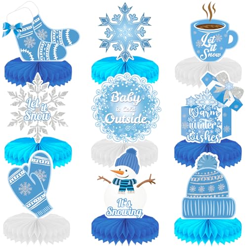 Winter Centerpieces for Table, 9Pcs Snowflake Table Decorations