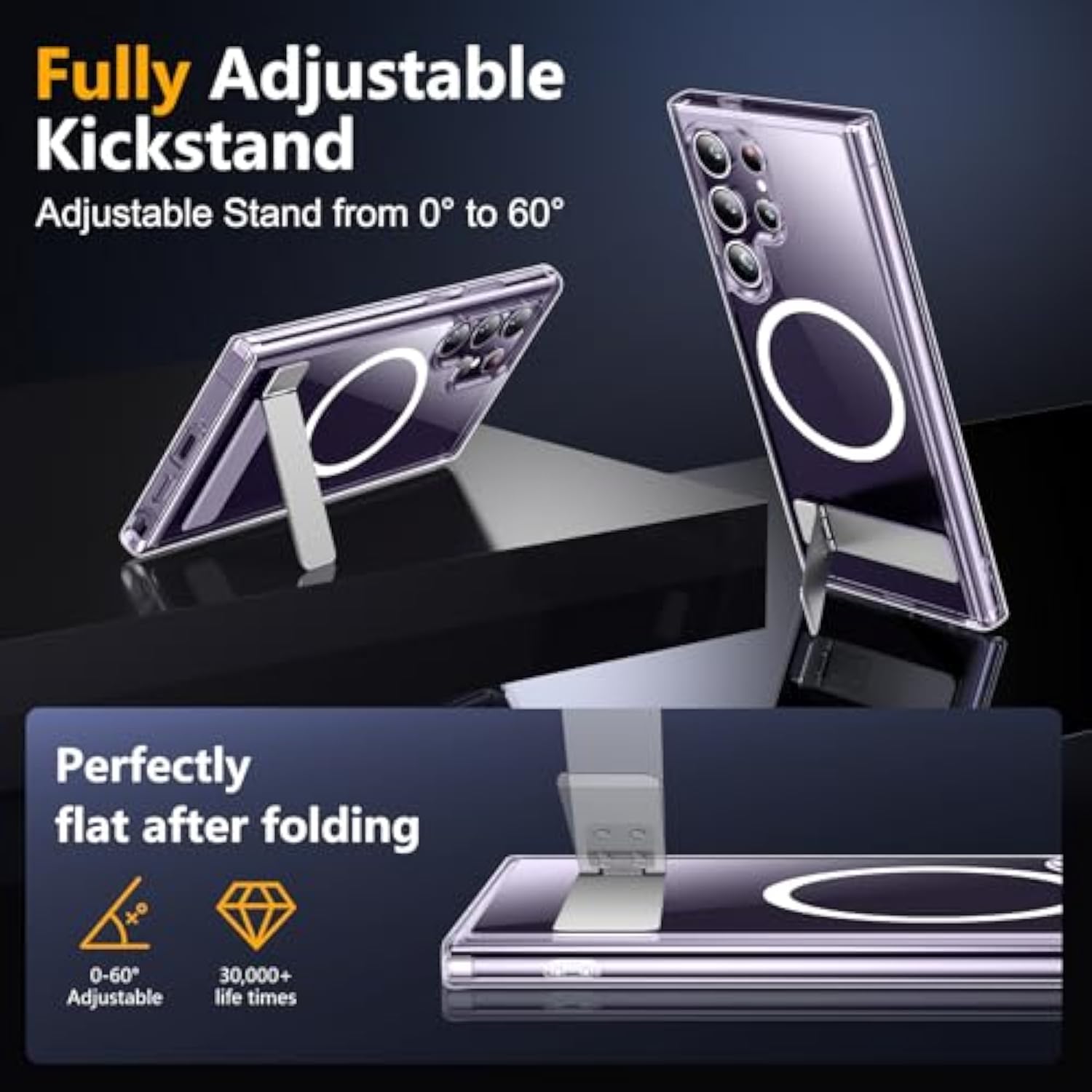 For Samsung Galaxy S24 Ultra Case, With Invisible Kickstand, Magnetic Case [ Grade Drop Protection] [2 Pcs Tempered Glass Screen Protectors] Shockproof Slim Case, Clear