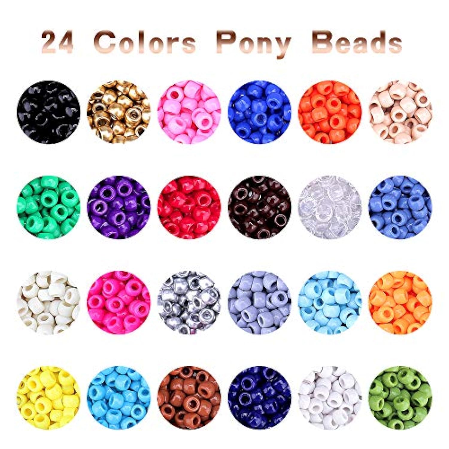 200pcs 9mm Pony Beads Kit – 24 Colors for Bracelets, Crafts & Gifts