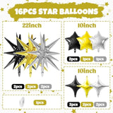 Black Gold Silver Star Balloon Set 16pcs Birthday Wedding Party Decor