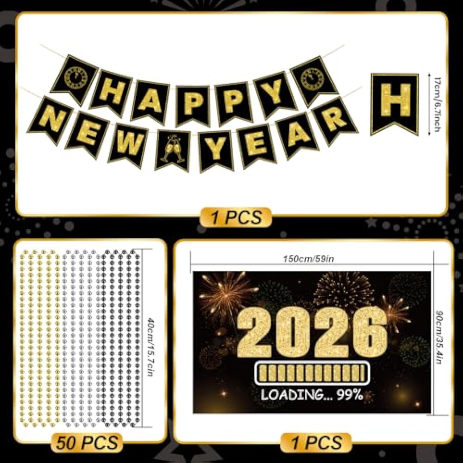 New Year’s Eve 2026 Party Supplies Set for 96 with Hats, Glasses, Banner & Decor