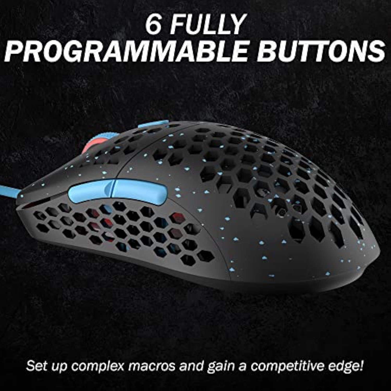 Mira M Ultra Lightweight Rgb Gaming Mouse | Honeycomb Shell | 63 Grams | Max 12000 Cpi | Usb Wired | 6 Programmable Buttons | On-Board Memory | Anti Slip Grips | Mira-M Blue Phantom