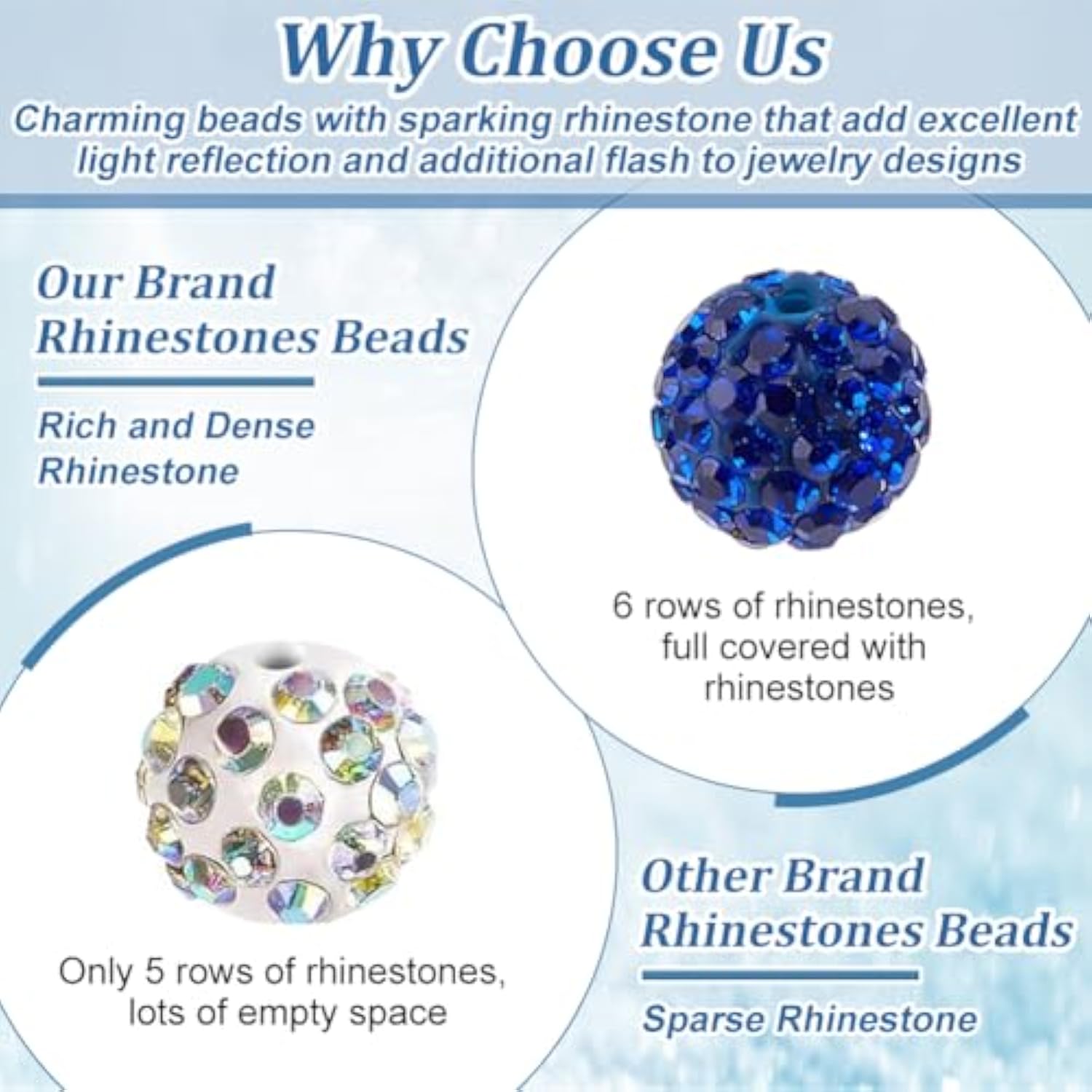 100pcs 10mm Blue Rhinestone Clay Beads for Jewelry & Party Decoration