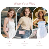 For Iphone 16 6.1" Wallet Case With Card Holder, Shoulder And Wristlet Straps, Soft Pu Leather, Magnetic Snap, Flip Phone Case For Women Men For Apple 16 Rose Gold