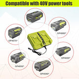 Op401 Dual Battery Rapid Charger For Ryobi 40V, Compatible With Ryobi 40V 6Ah, 5Ah, 4Ah, 3Ah, 2.5Ah, 2Ah Lithium Batteries