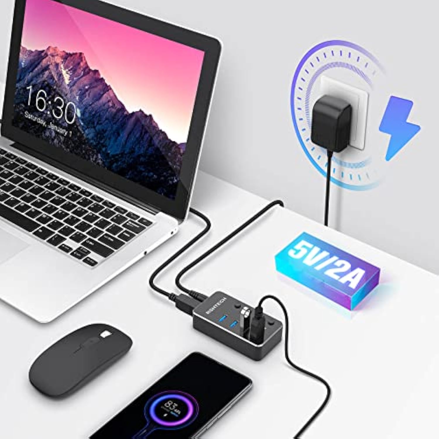 Usb 3.0 Hub 4 Port Powered Usb 3.0/Usb C Hub Upgraded Version With 2-In-1 3.3F