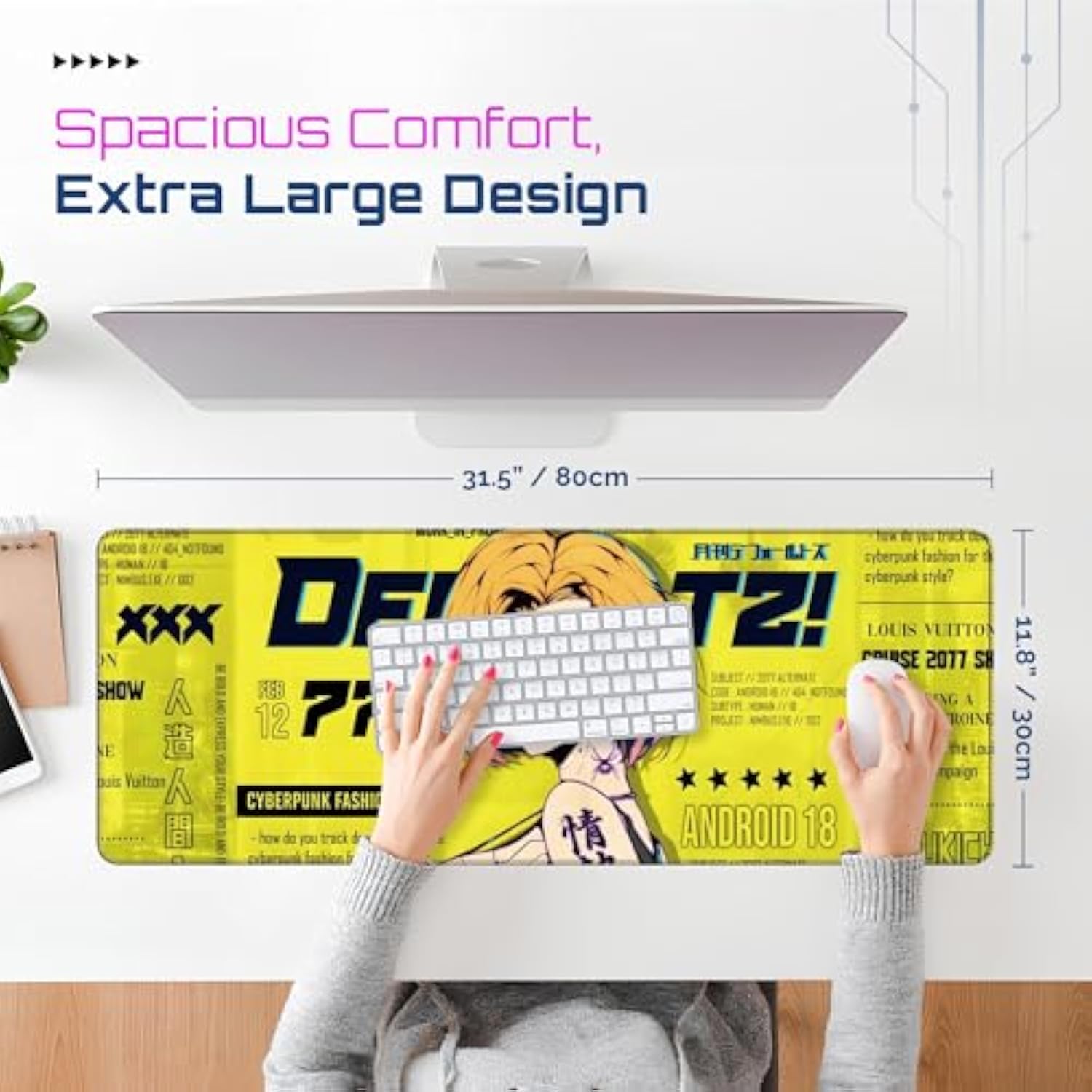 Large Gaming Mouse Pad 31.5 X 11.8 Inches Xxl Extended For Mouse And Keyboard Non-Slip And Water Resistant Surface With Anime Cute Girl Design Cyberpunk Ideal For Competitive Gaming League